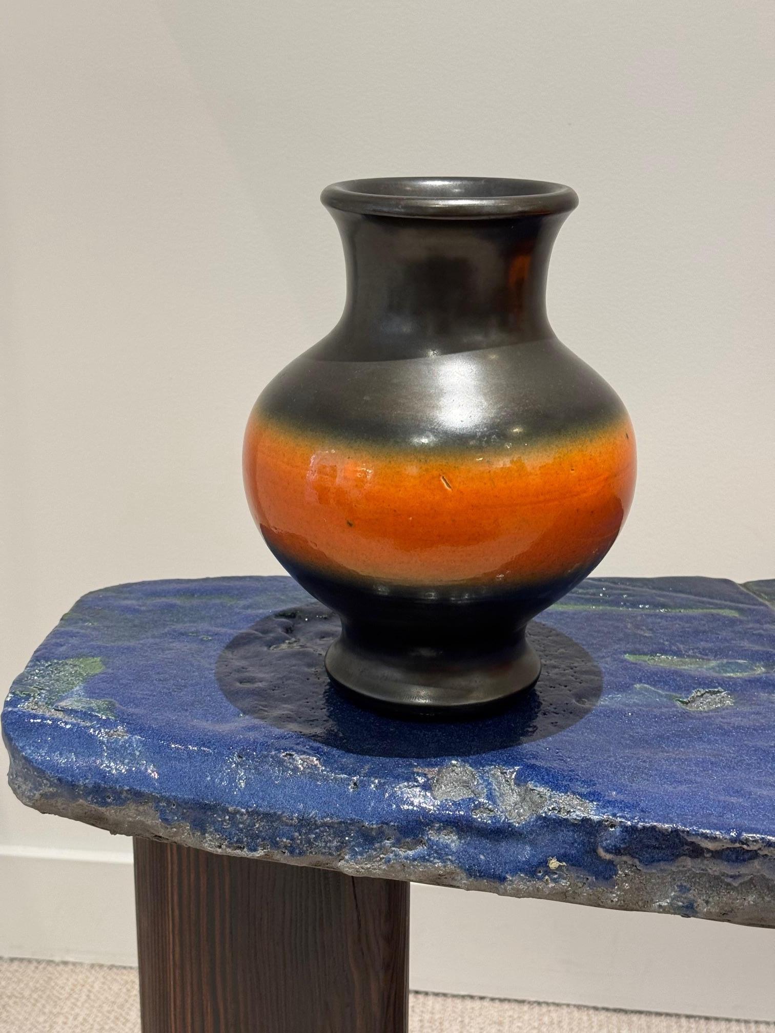 Pol Chambost Black & Orange Ceramic Vase, France 1950s For Sale 6