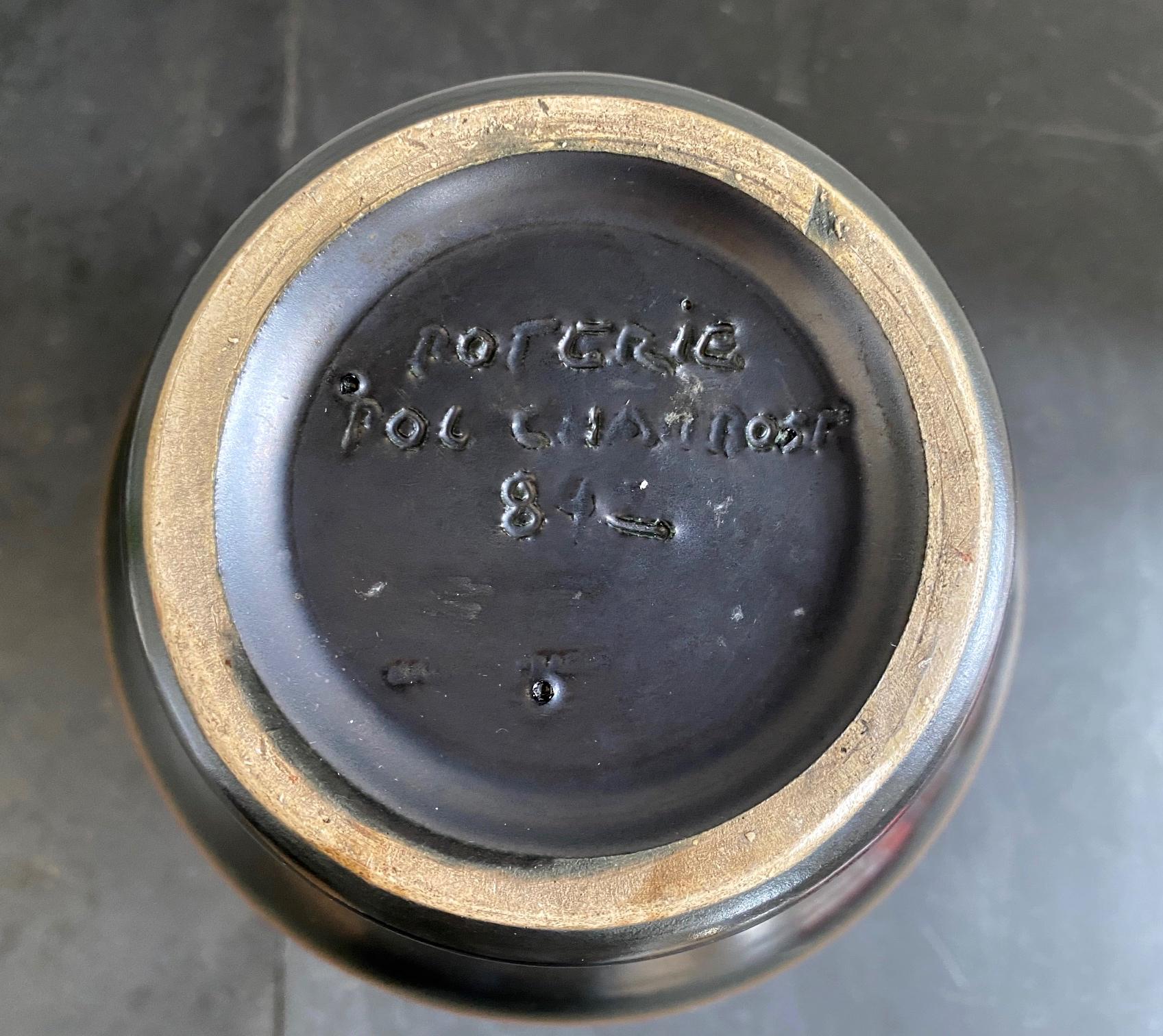 Pol Chambost Schwarz & Orange Keramikvase:: Frankreich 1950er Jahre im Zustand „Gut“ im Angebot in Paris, FR