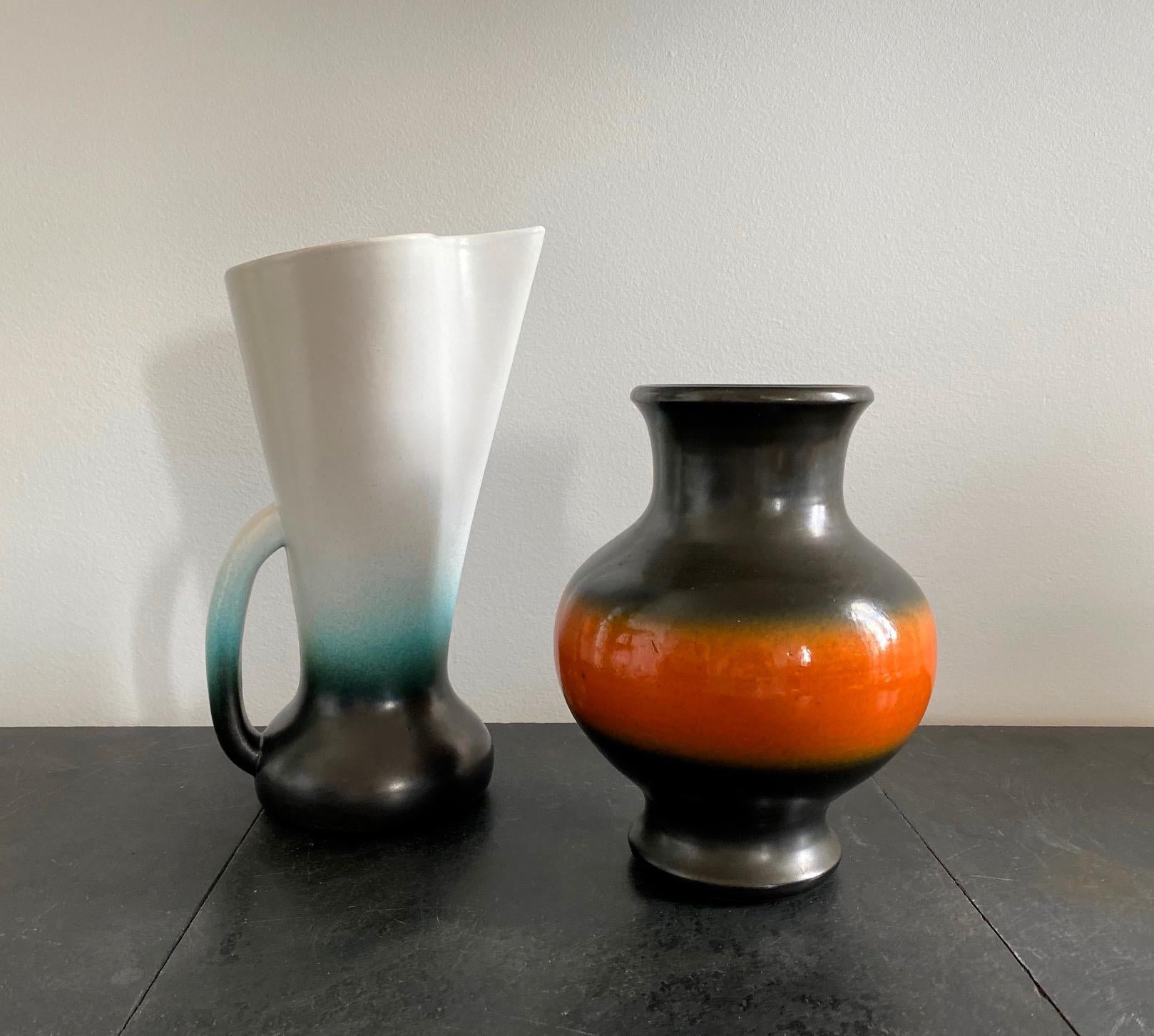 Mid-20th Century Pol Chambost Black & Orange Ceramic Vase, France 1950s For Sale