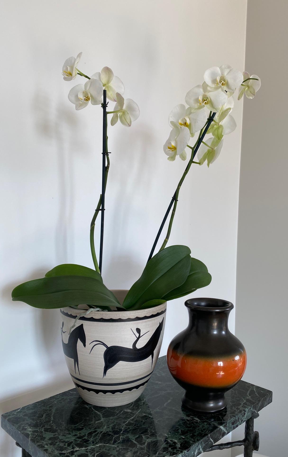 Pol Chambost Black & Orange Ceramic Vase, France 1950s For Sale 1