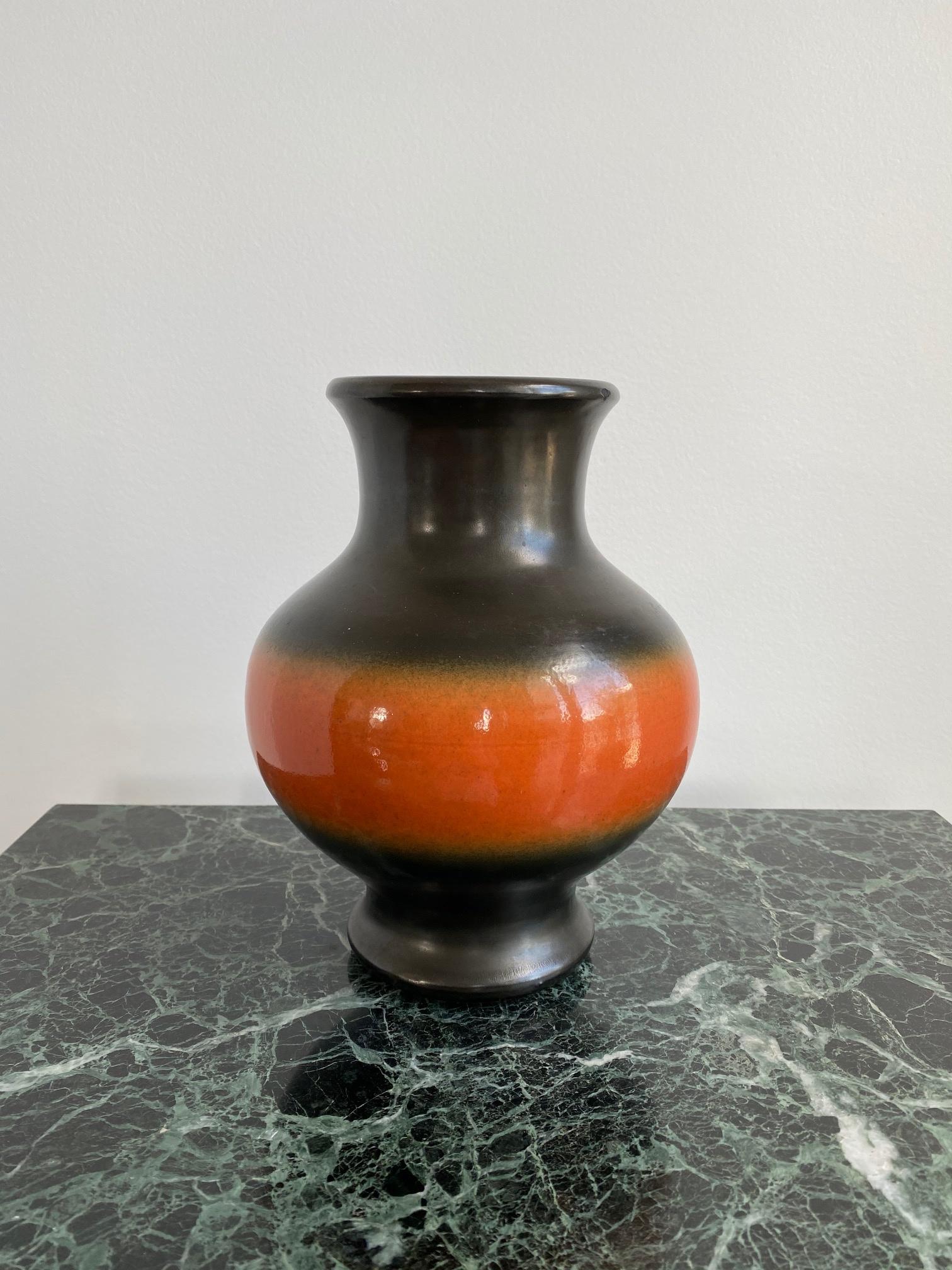 Pol Chambost Black & Orange Ceramic Vase, France 1950s For Sale 2