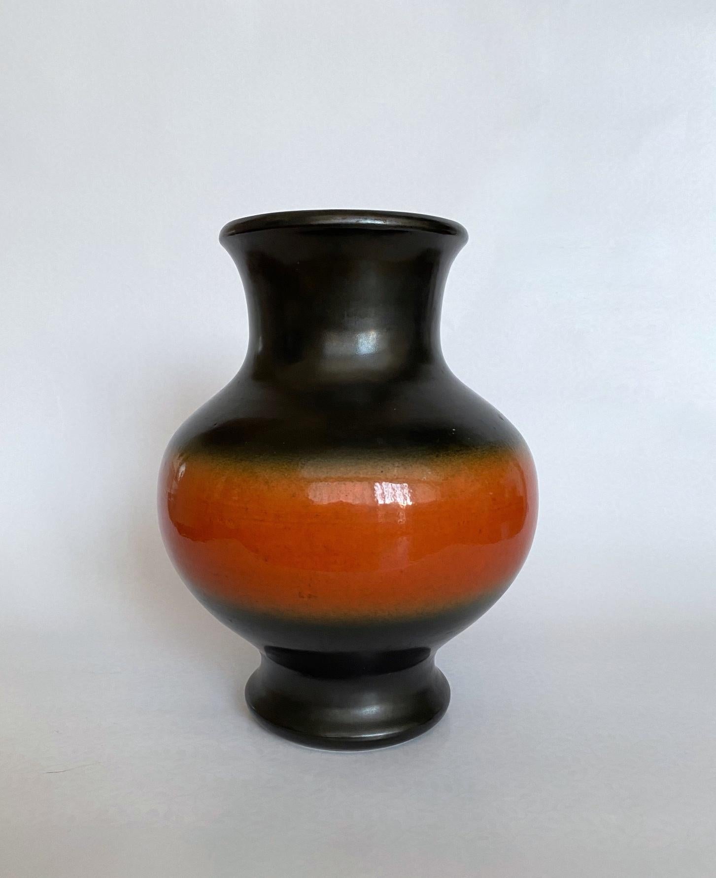 Pol Chambost Black & Orange Ceramic Vase, France 1950s For Sale 3