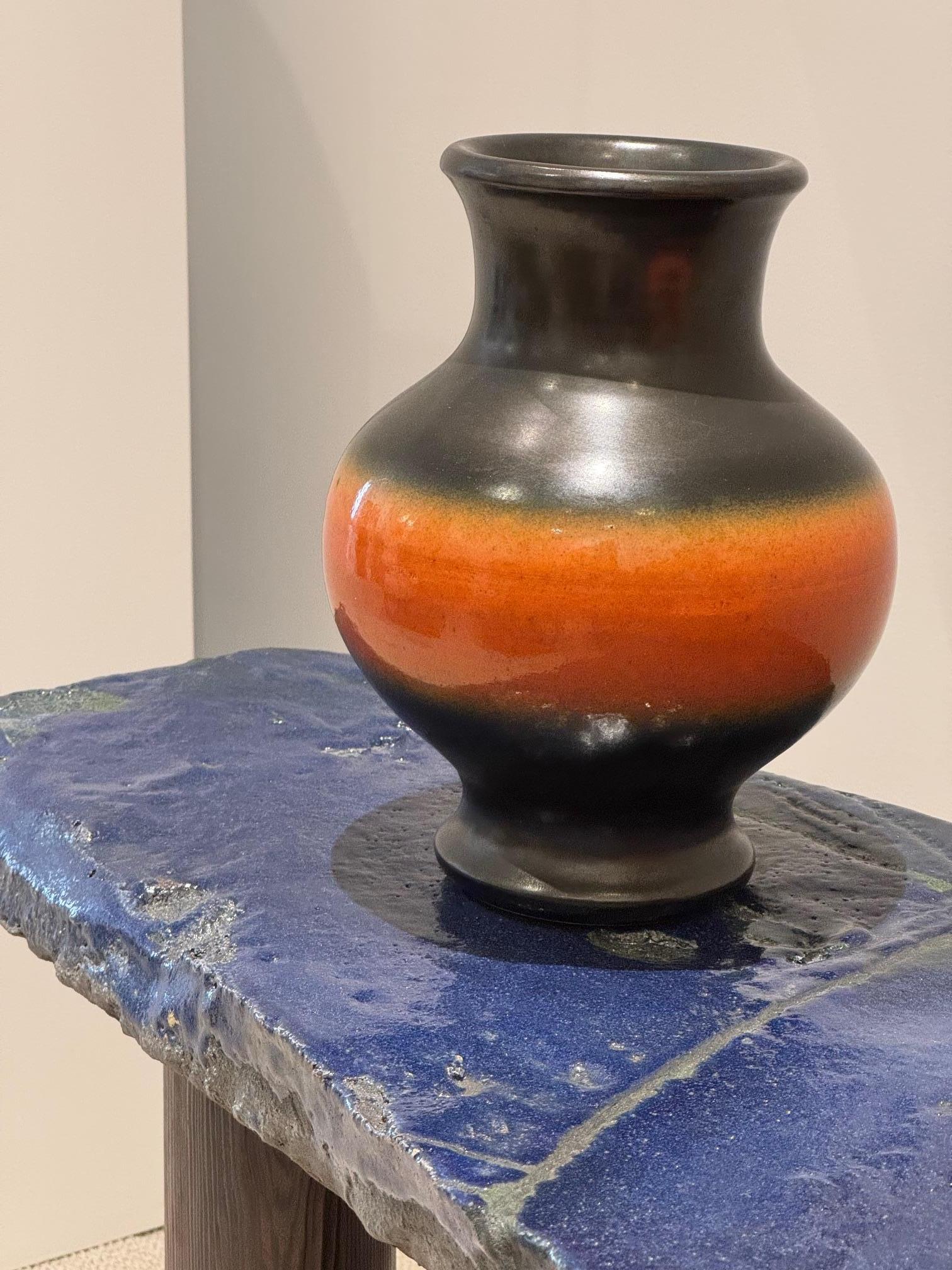 Pol Chambost Black & Orange Ceramic Vase, France 1950s For Sale 4