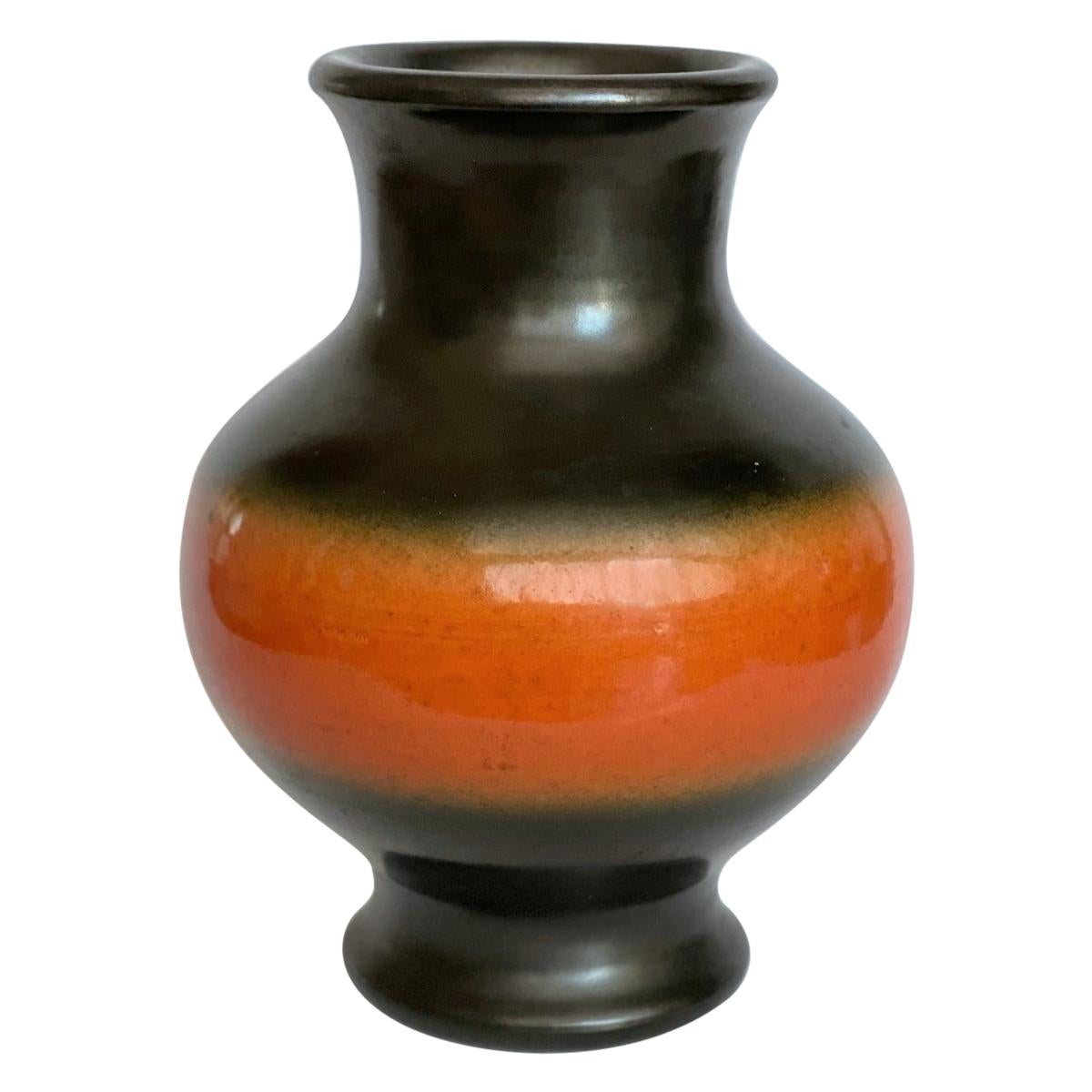 Pol Chambost Black & Orange Ceramic Vase, France 1950s