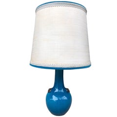 Pol Chambost Blaue Craqueleur-Lampe mit Original-Schirm; signiert