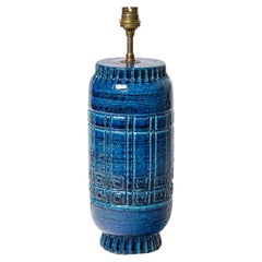 Pol Chambost Blue XXth Century Ceramic Table Lamp Lighting Design Model 1307