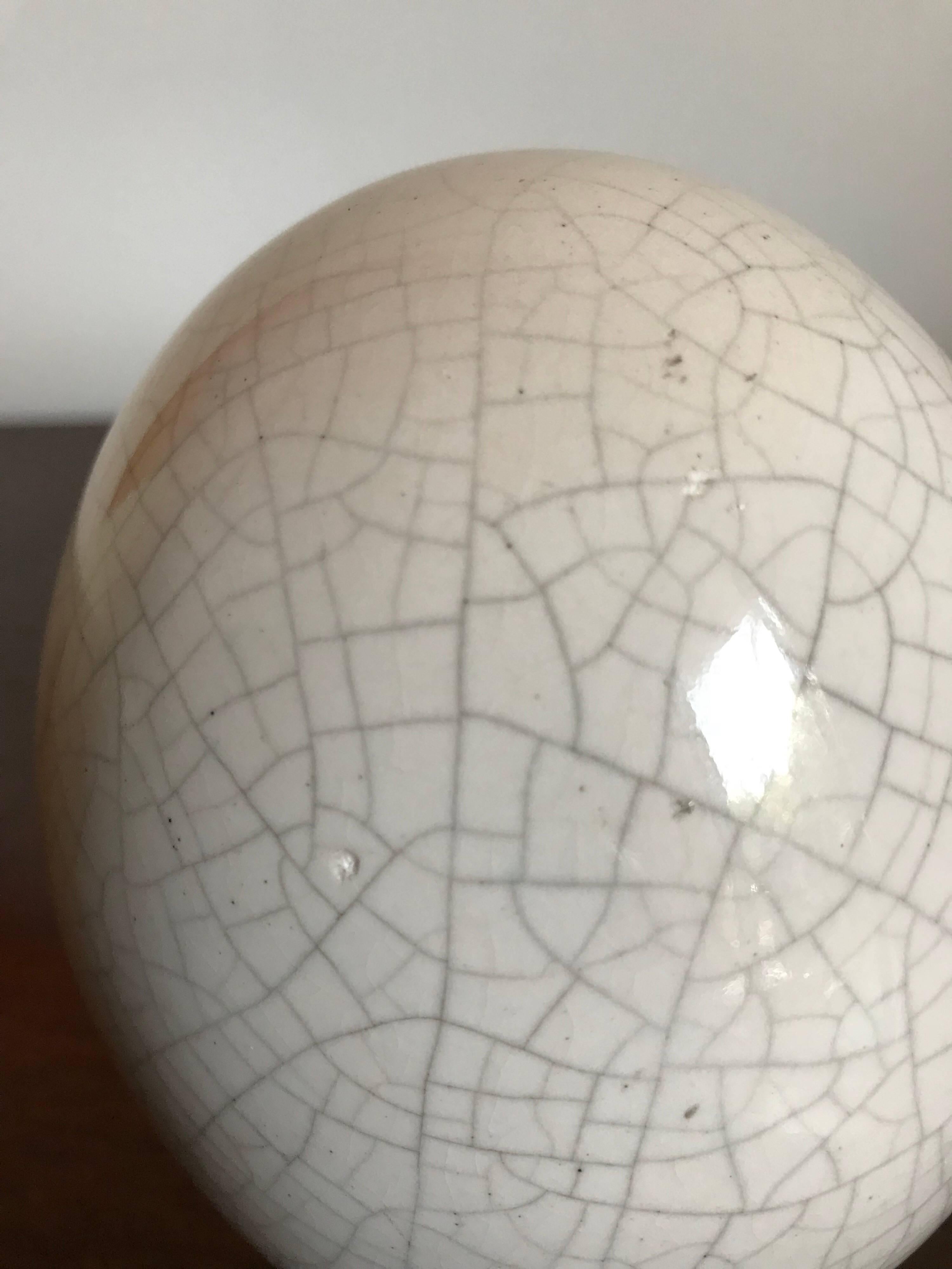 French Pol Chambost Ceramic Crackle Glaze Egg Sculpture