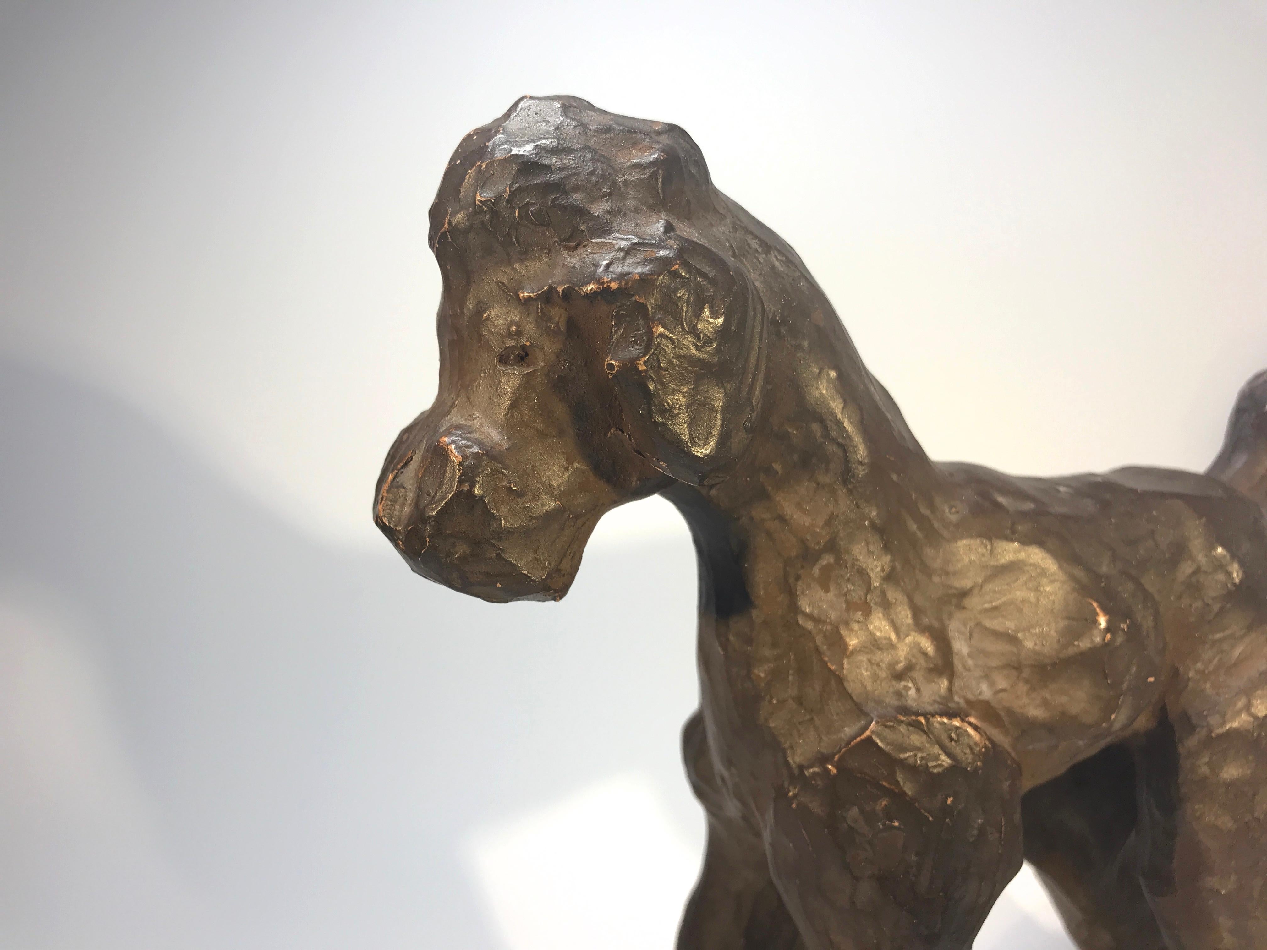 Unglazed Exceptional Ceramic French Poodle Sculpture French Ceramicist Pol Chambost 1950s