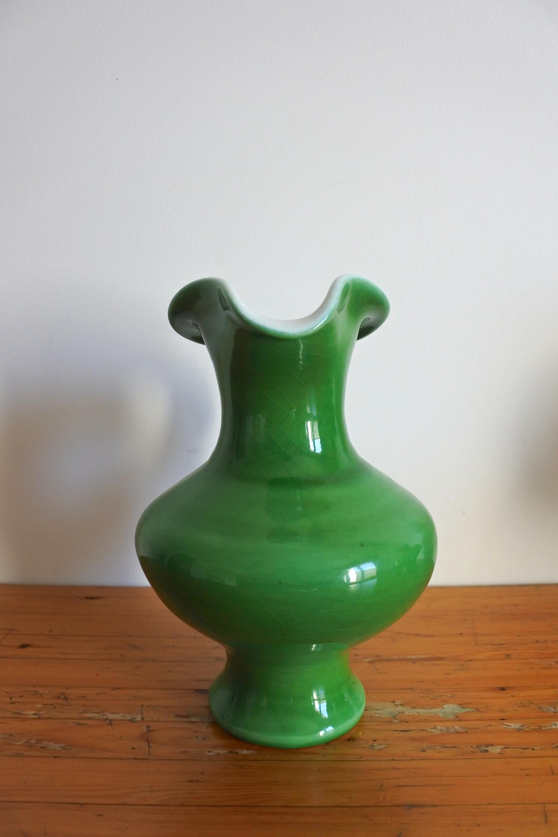 Mid-Century Modern Pol Chambost Free Form Glazed Ceramic Pitcher Vase, France 1950s