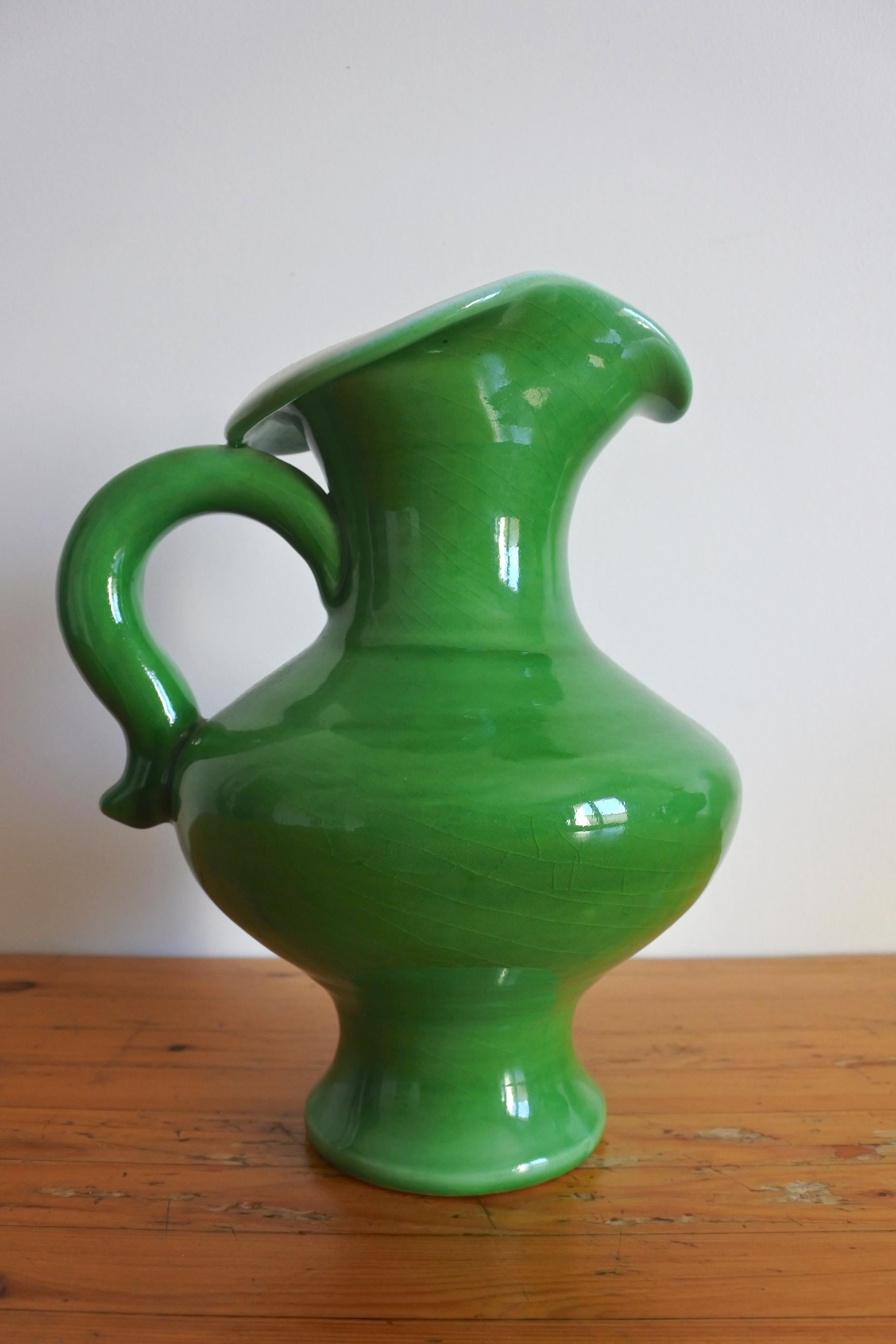 Pol Chambost Free Form Glazed Ceramic Pitcher Vase, France 1950s 1