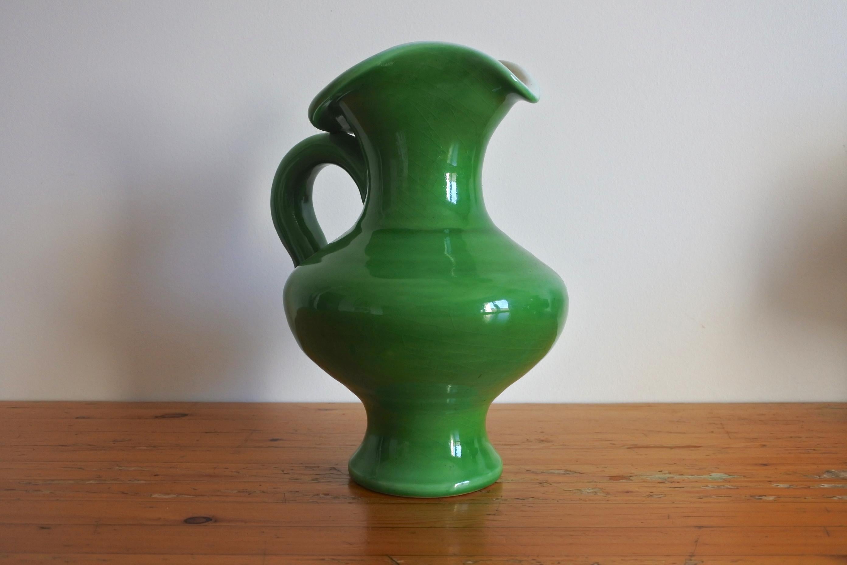 Pol Chambost Free Form Glazed Ceramic Pitcher Vase, France 1950s 2