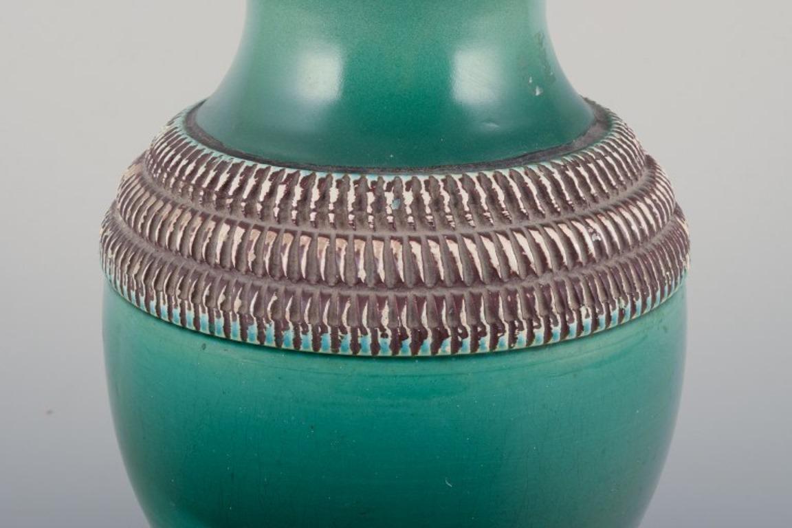 Glazed Pol Chambost, French ceramist. Ceramic vase with green glaze, 1940s For Sale