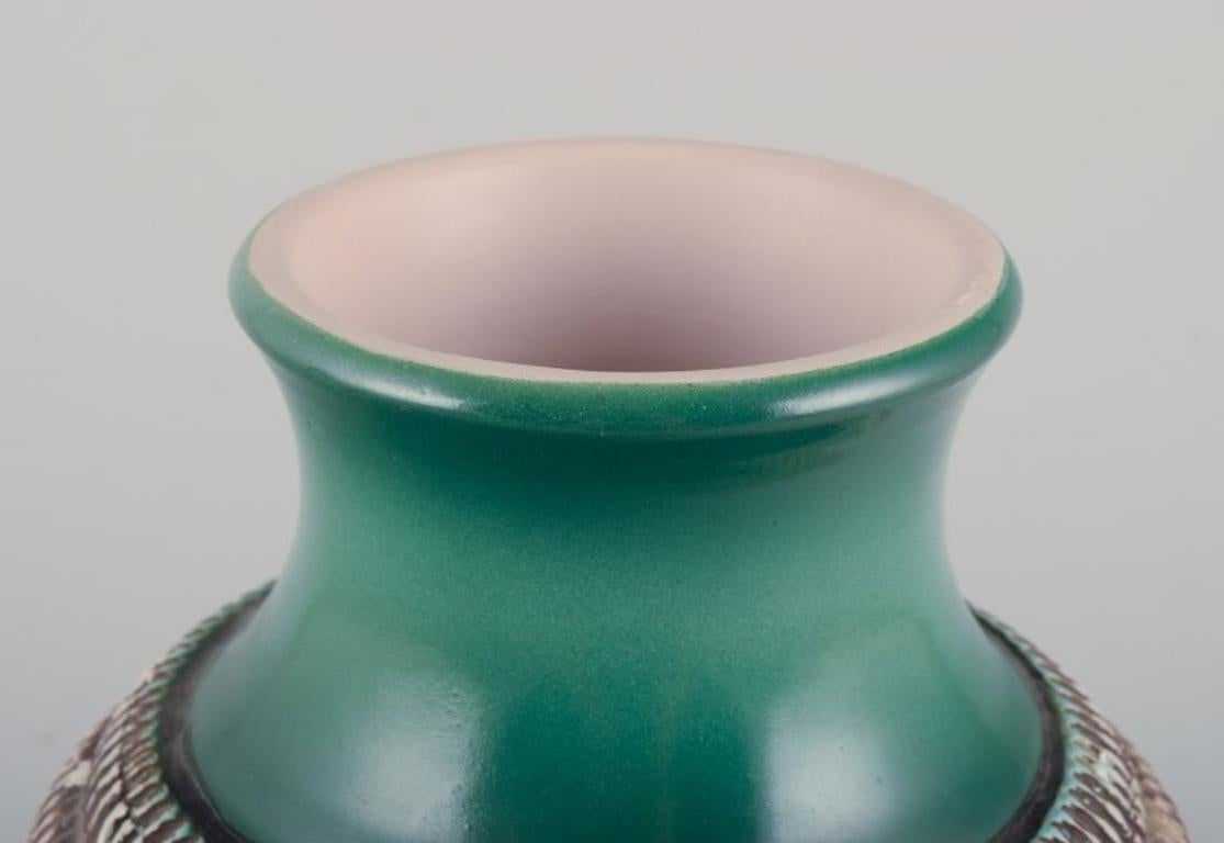 Mid-20th Century Pol Chambost, French ceramist. Ceramic vase with green glaze, 1940s For Sale