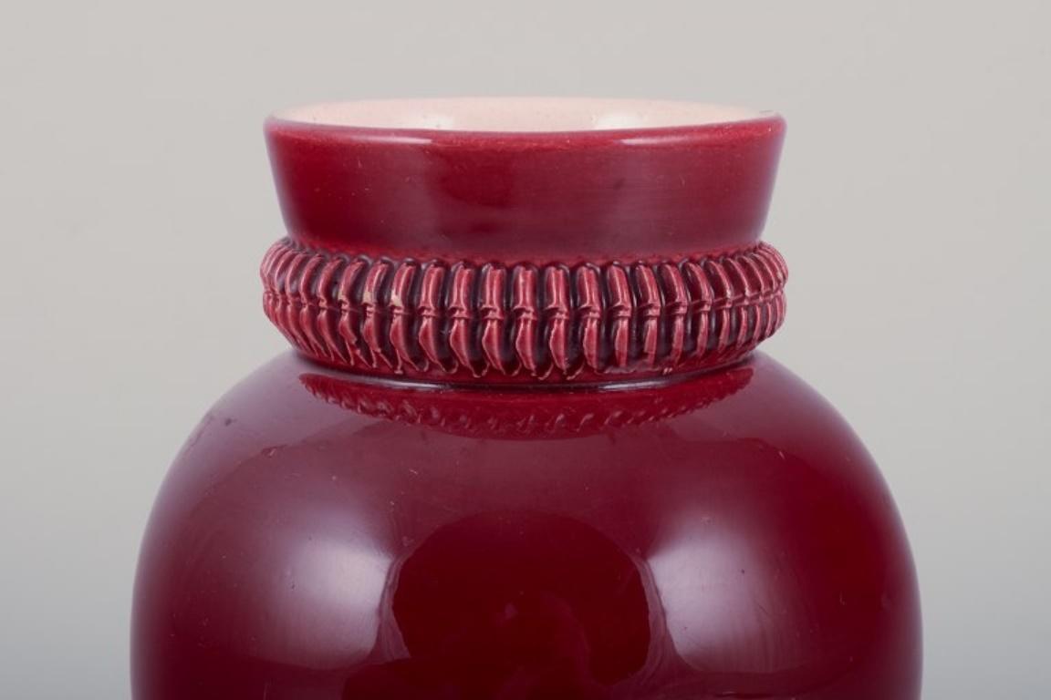 Glazed Pol Chambost, French ceramist. Hand-decorated ceramic vase. For Sale