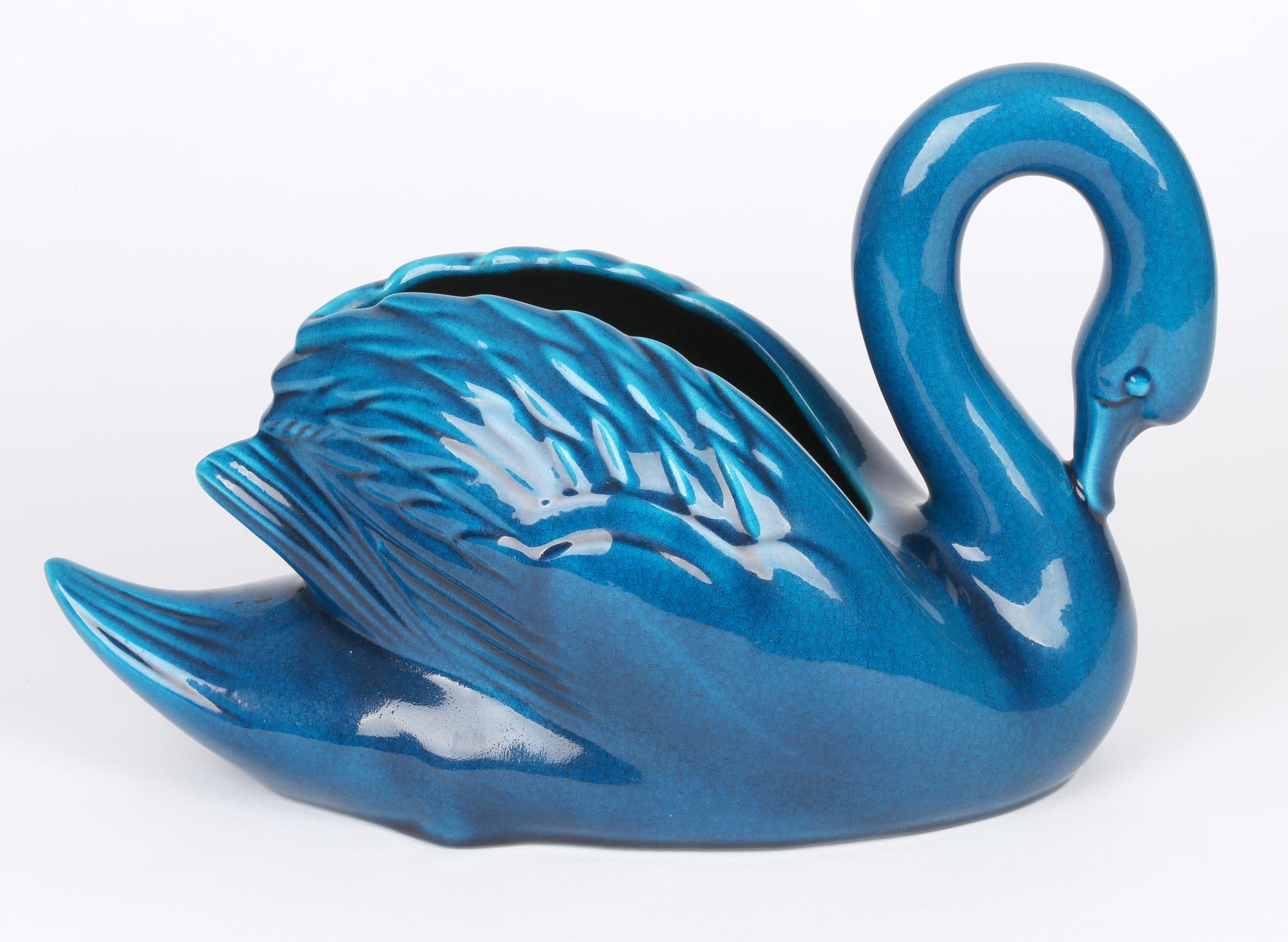 Pol Chambost French Mid-Century Art Pottery Swan Planter In Good Condition In Bishop's Stortford, Hertfordshire