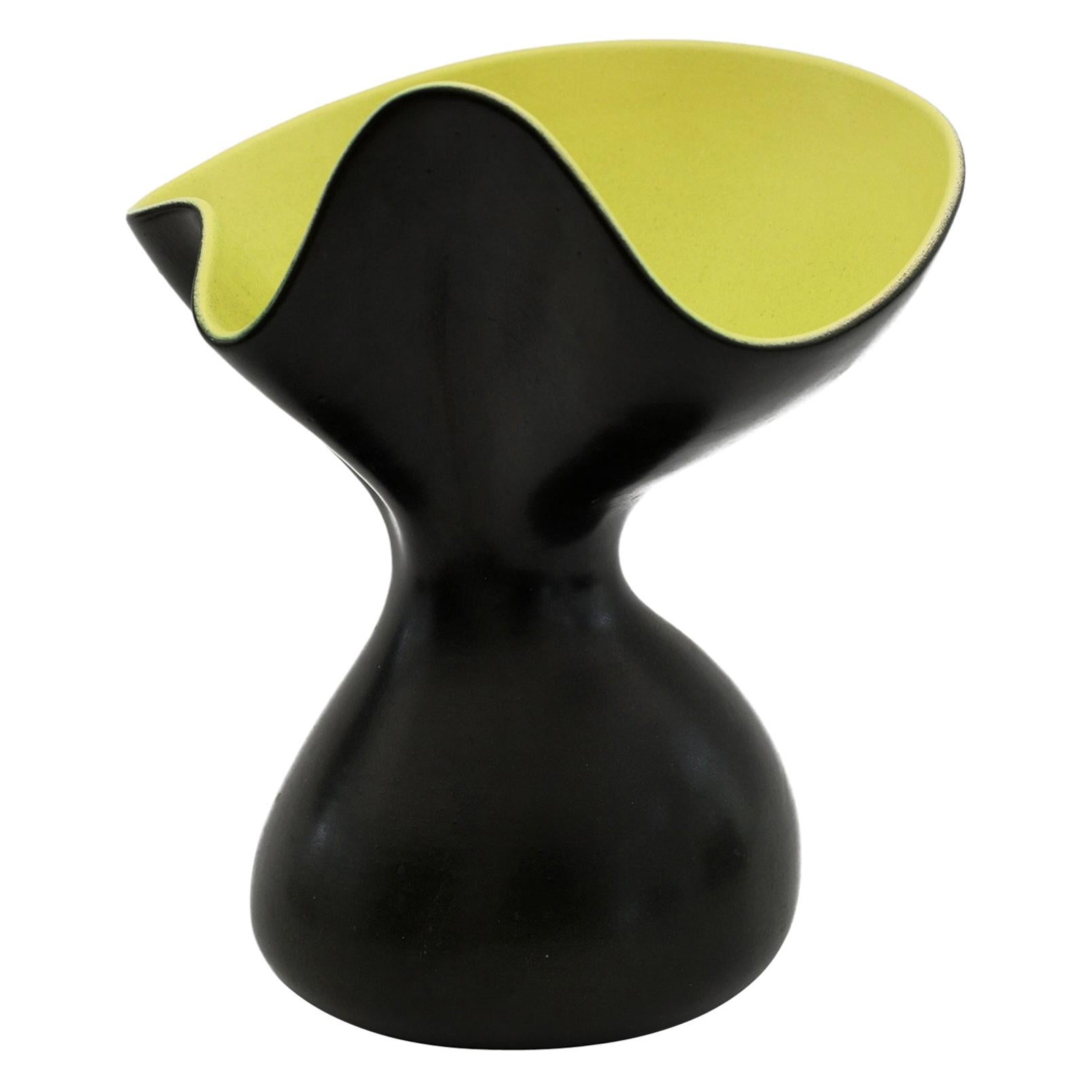 Pol Chambost Iconic Corolle Art Pottery Black & Yellow Glazed Vase Designed 1955