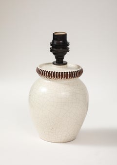 Pol Chambost, Ivory Crackle Ceramic Lamp, France, c. 1930