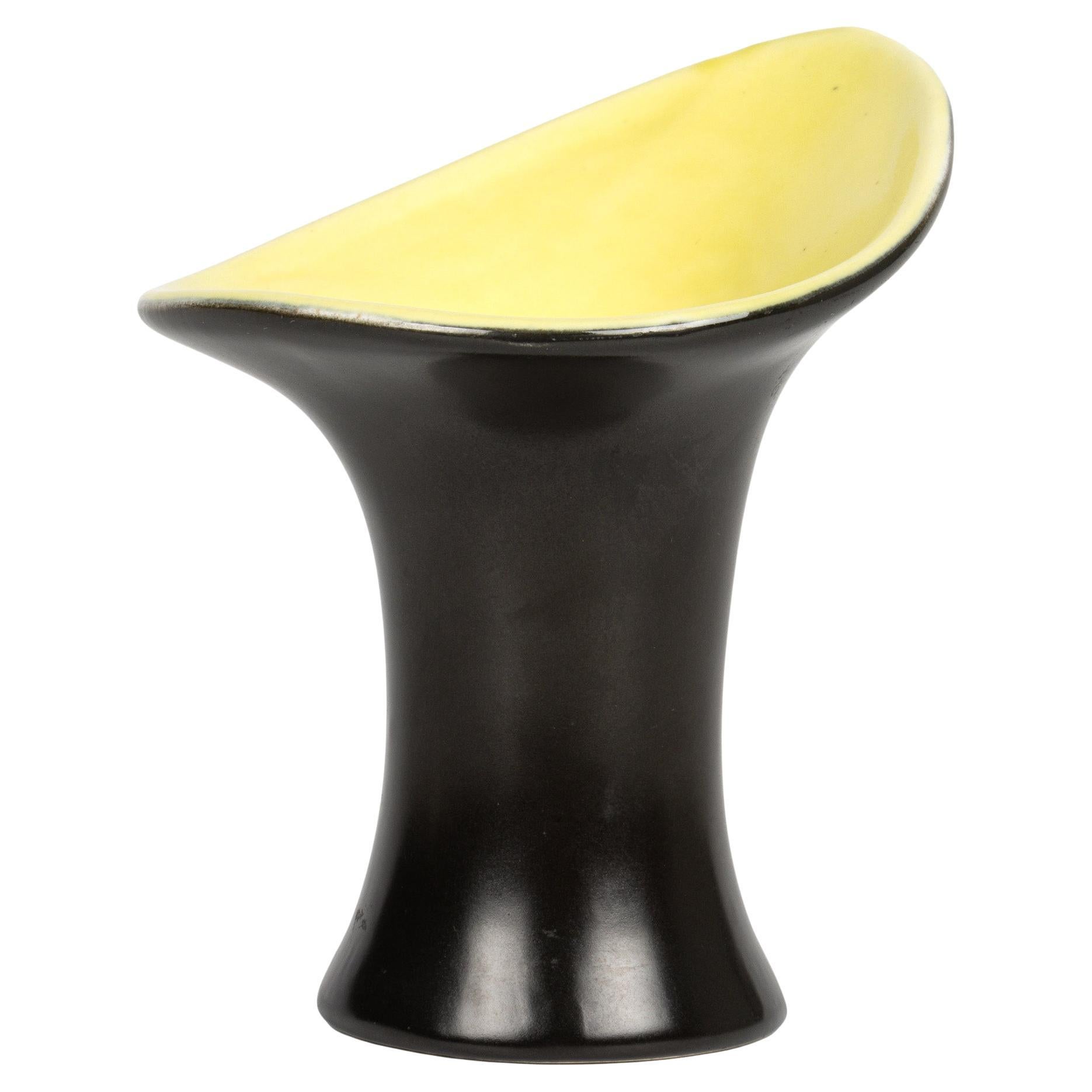 Pol Chambost Mid-Century Art Pottery Black & Yellow Glazed Vase