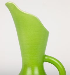 Pol Chambost Mid-Century Iconic Art Pottery Green & White Glazed Jug