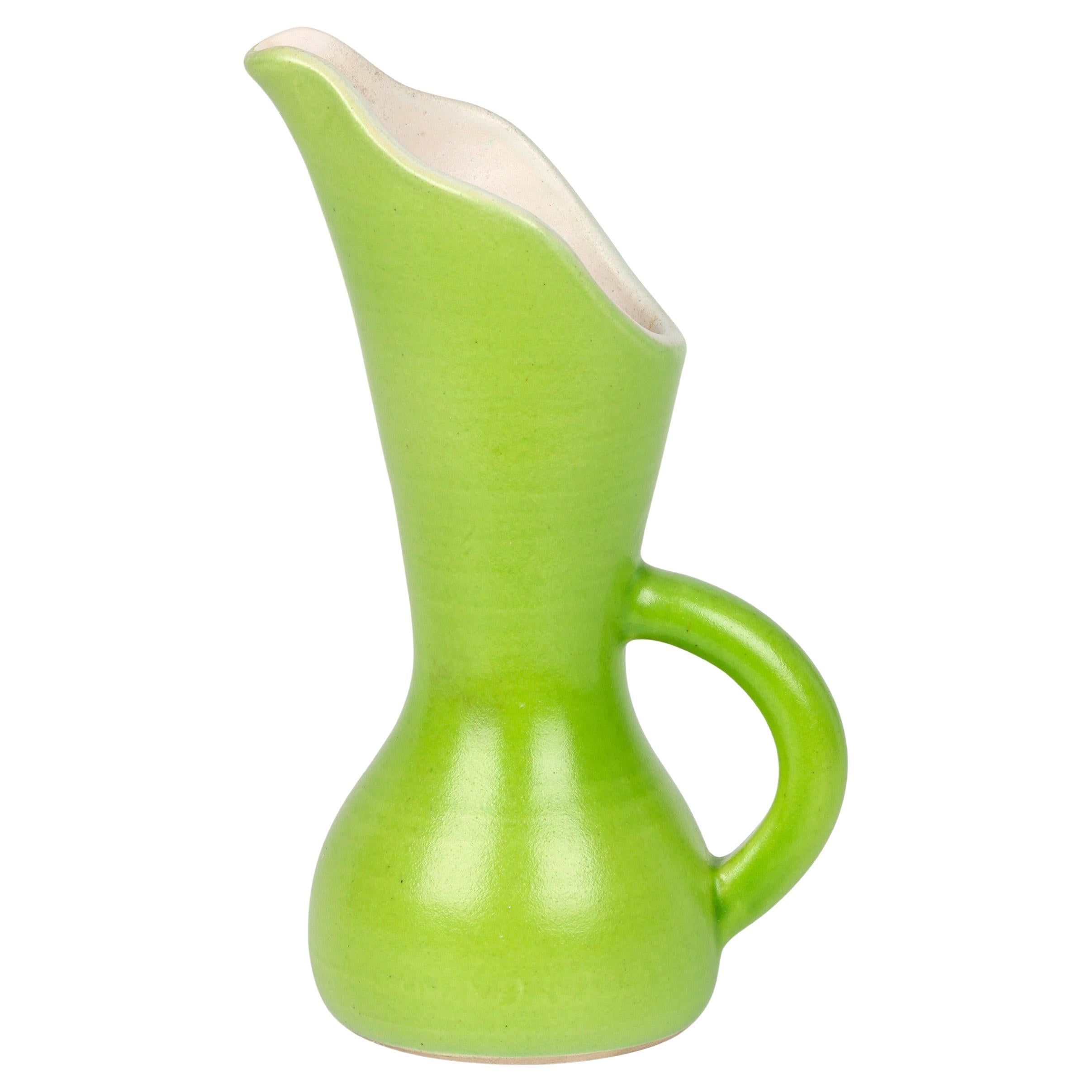 Pol Chambost Mid-Century Iconic Art Pottery Green 
White Glazed Jug For Sale