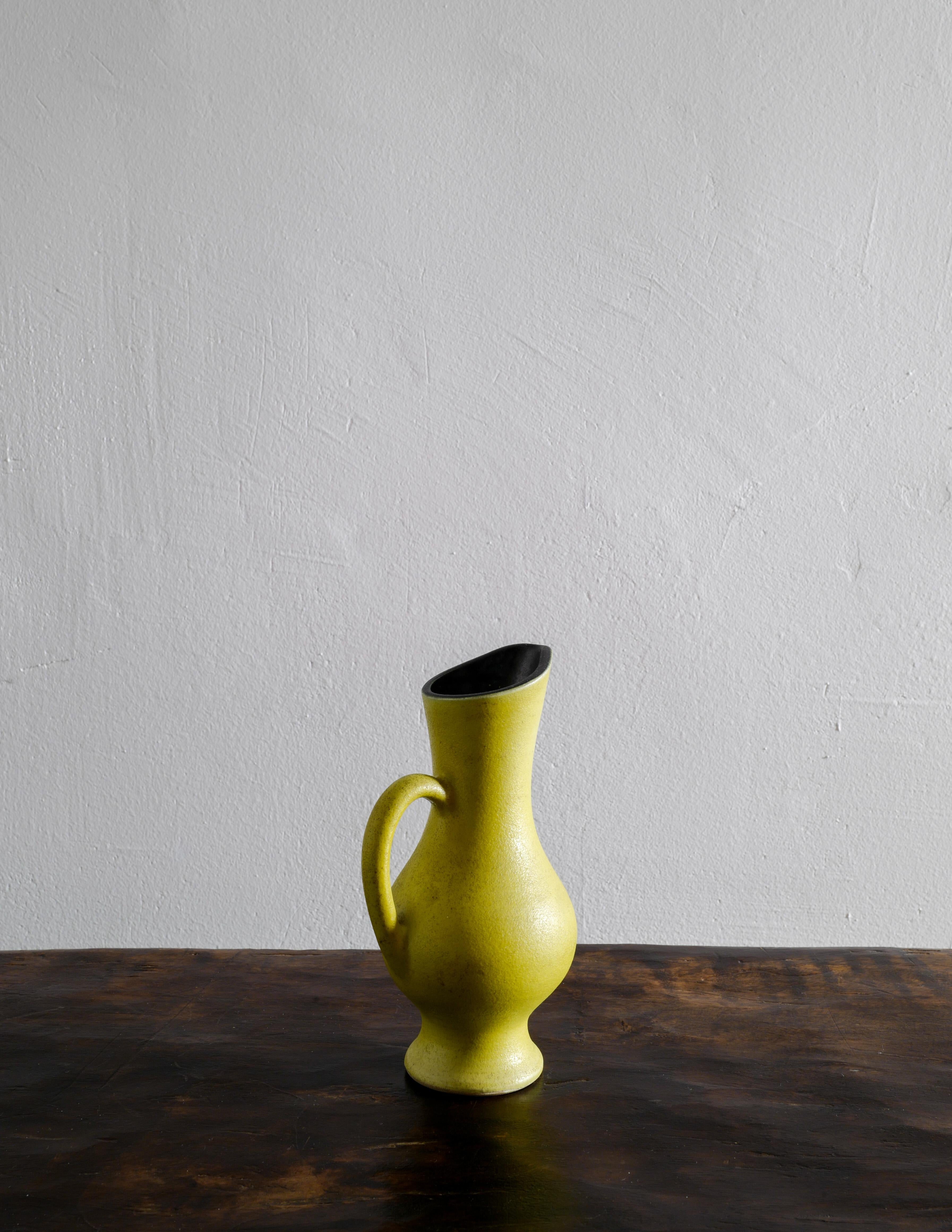 Mid-Century Modern Pol Chambost Mid-Century Pitcher Jug Vase in Yellow Produced in France, 1950s
