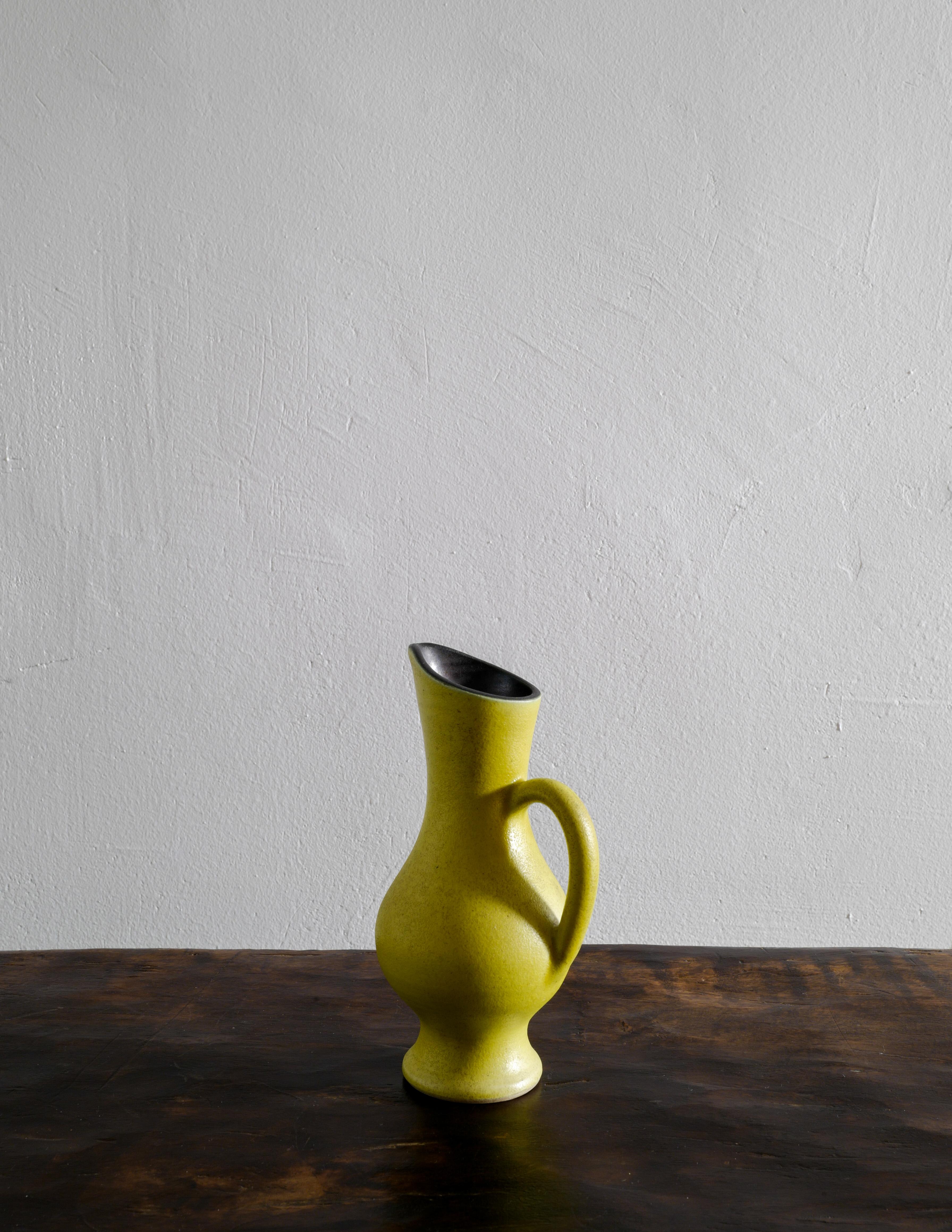 French Pol Chambost Mid-Century Pitcher Jug Vase in Yellow Produced in France, 1950s