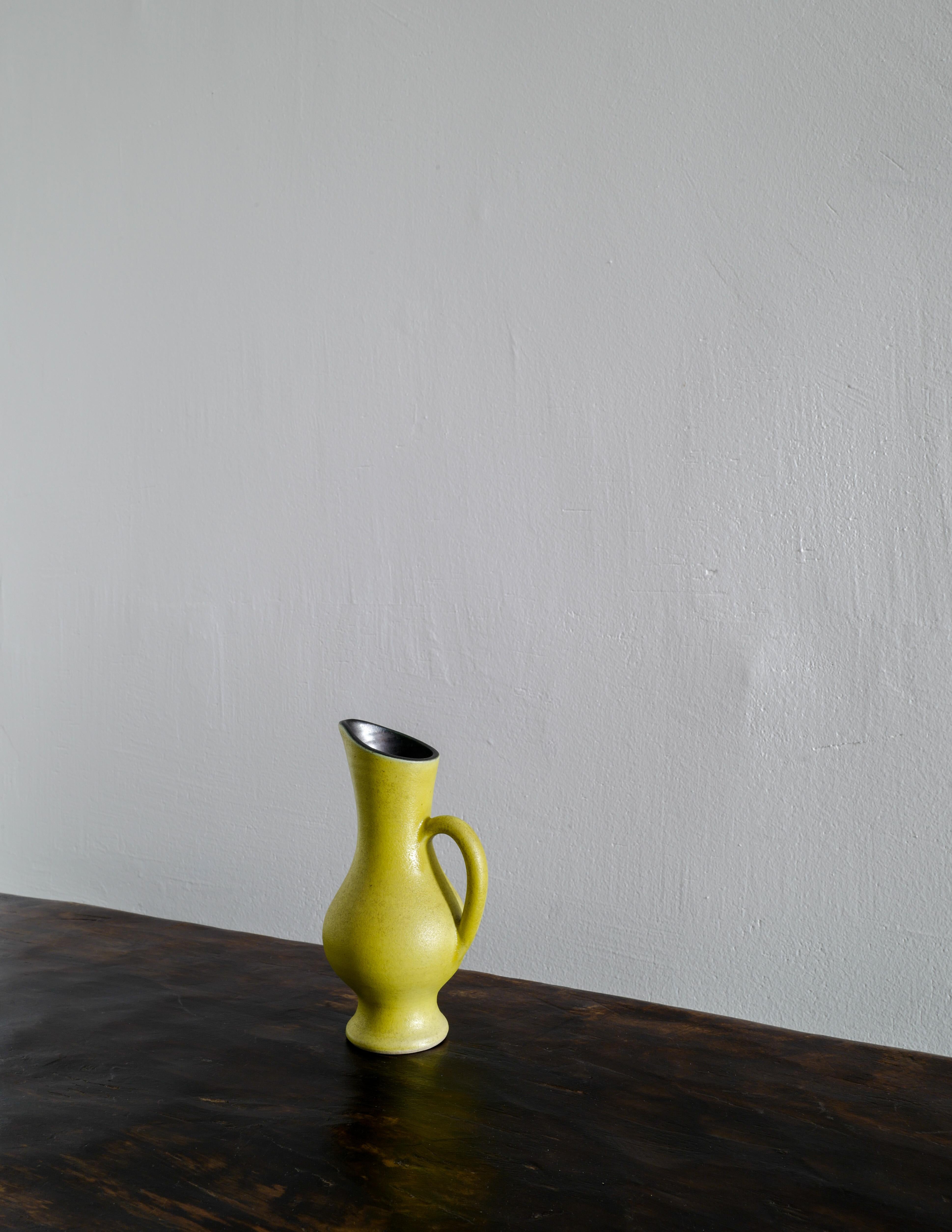 Hand-Crafted Pol Chambost Mid-Century Pitcher Jug Vase in Yellow Produced in France, 1950s