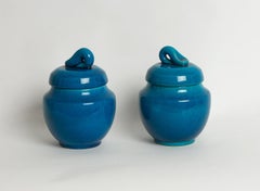 Pol Chambost Pair of Blue Ceramic decorative Boxes