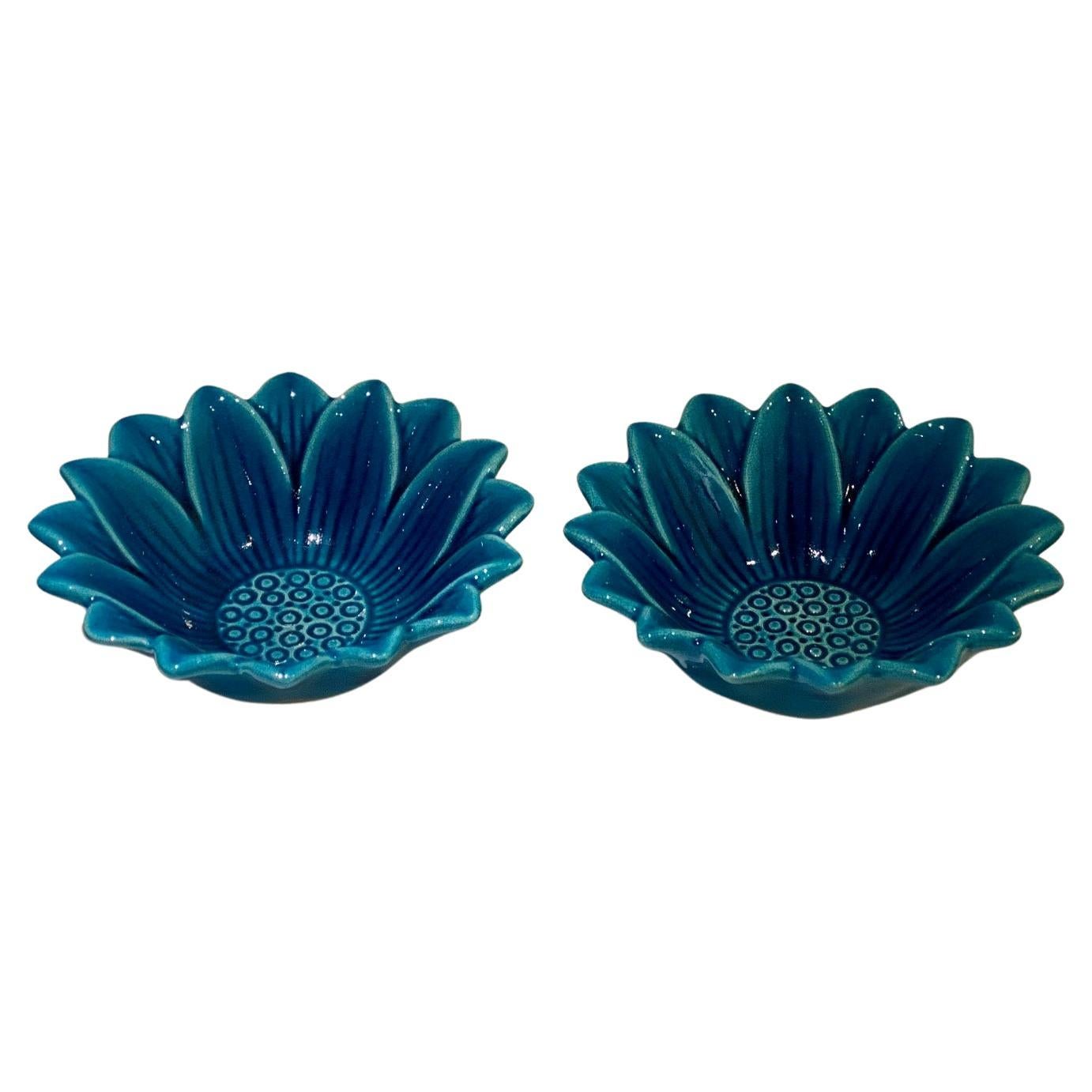 Pol Chambost Pair of Blue Ceramic decorative flower cups 1960's