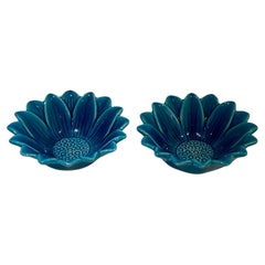 Vintage Pol Chambost Pair of Blue Ceramic decorative flower cups 1960's