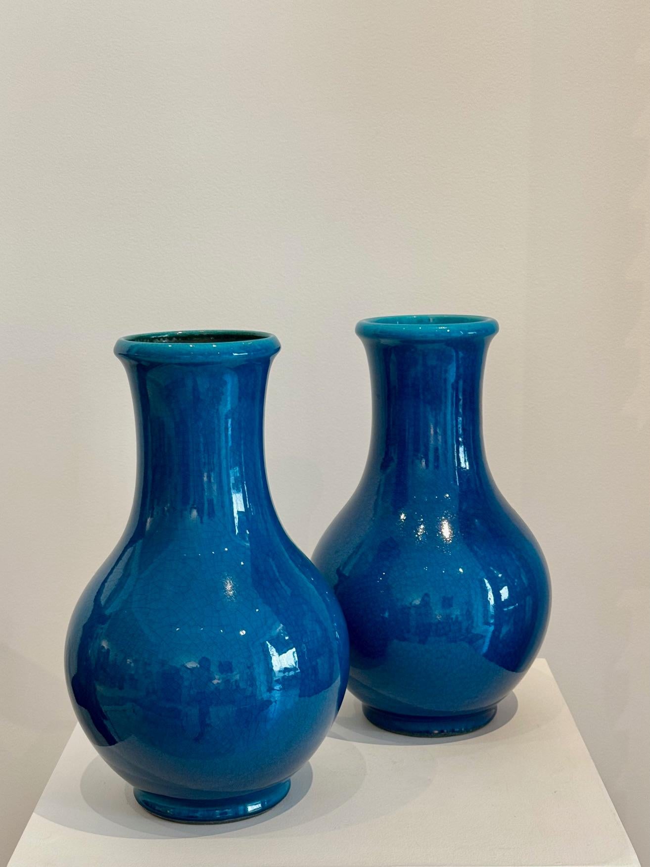 1970's Ceramic vases in blue enamel stoneware and 