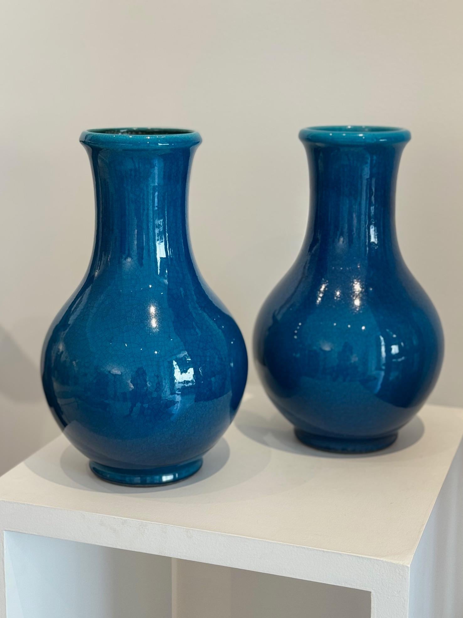 Pol Chambost Pair of Blue Ceramic Vases 