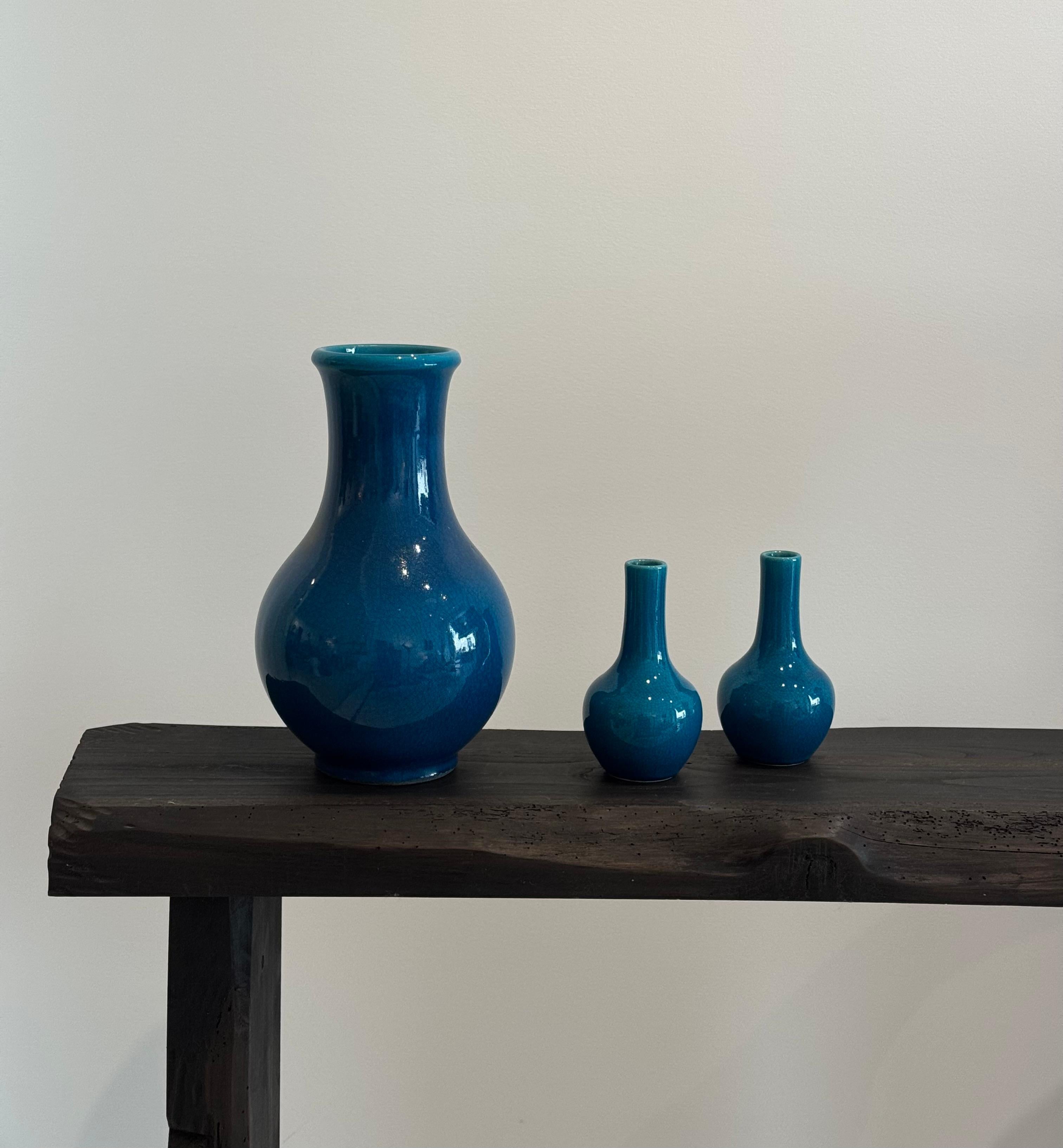 Pol Chambost Pair of Blue Ceramic Vases 