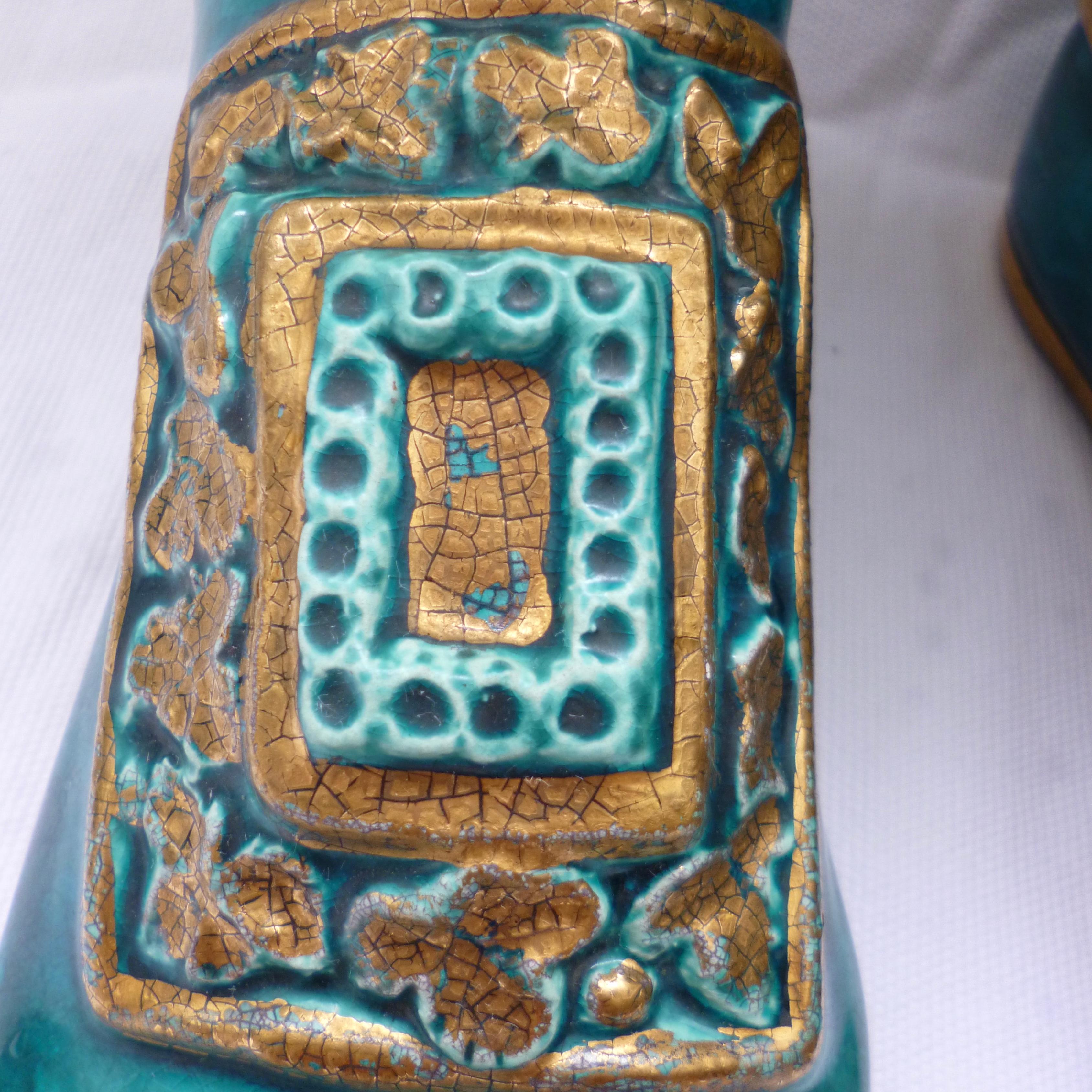 Ceramic Pol Chambost Paire de boîtes en forme de pieds 1978 céramique émaillée bleue tur For Sale