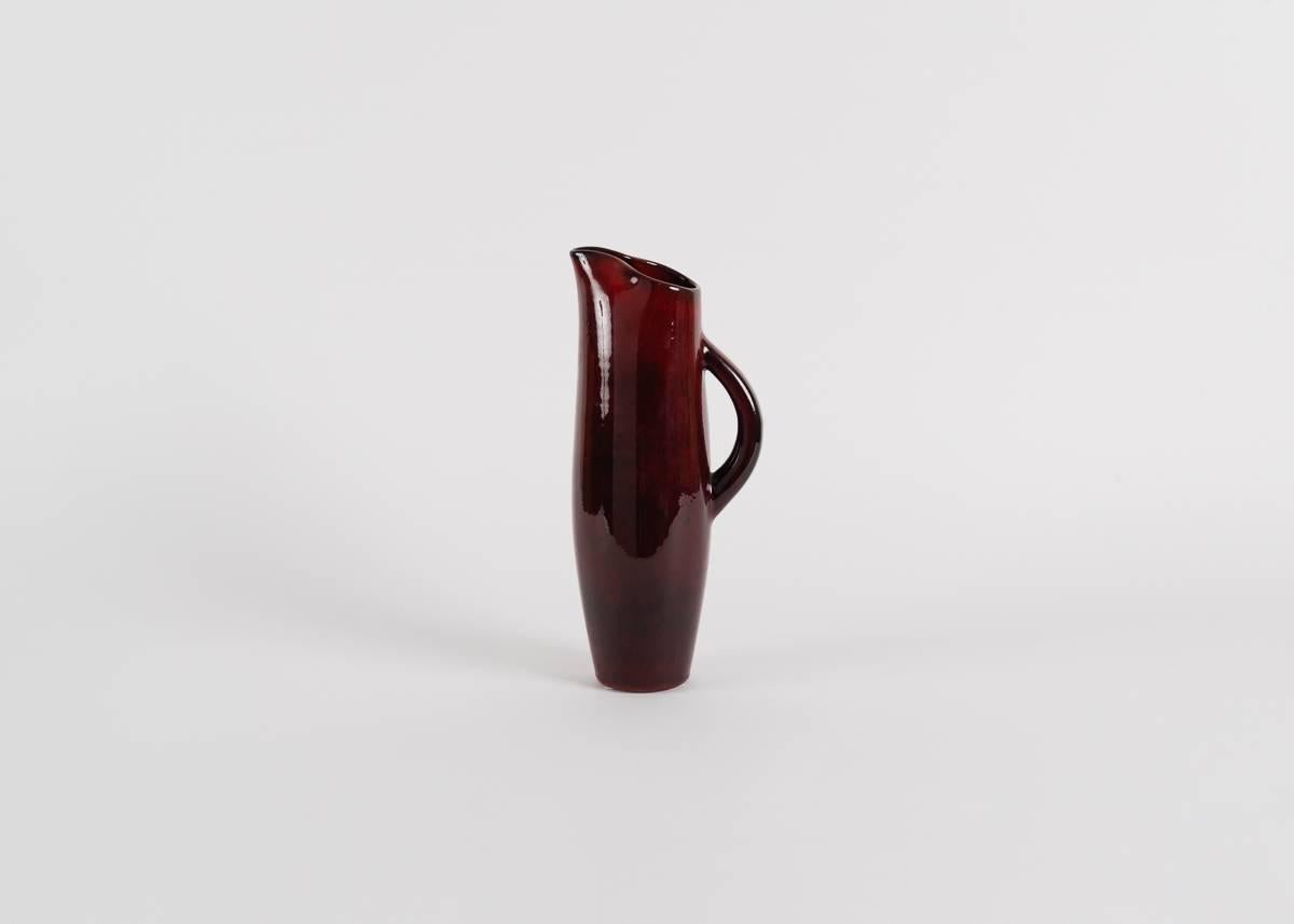 20th Century Pol Chambost, Pitcher and Six Cups with Red and White Glaze, France, 1972 For Sale