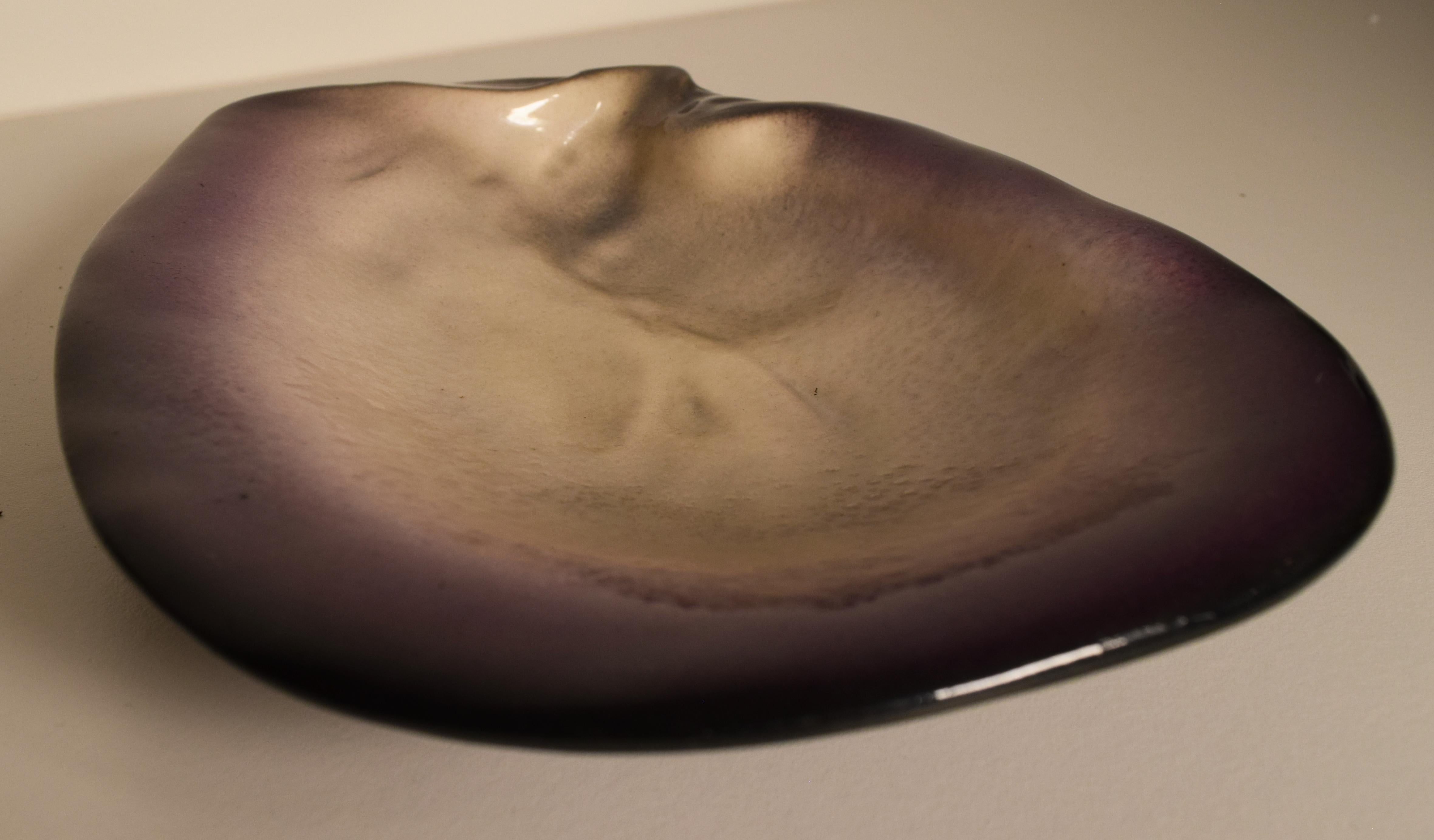 Abstract dish or plate by Pol Chambost, circa 1970. Signed to underside and in perfect condition with white and purple colors. 9