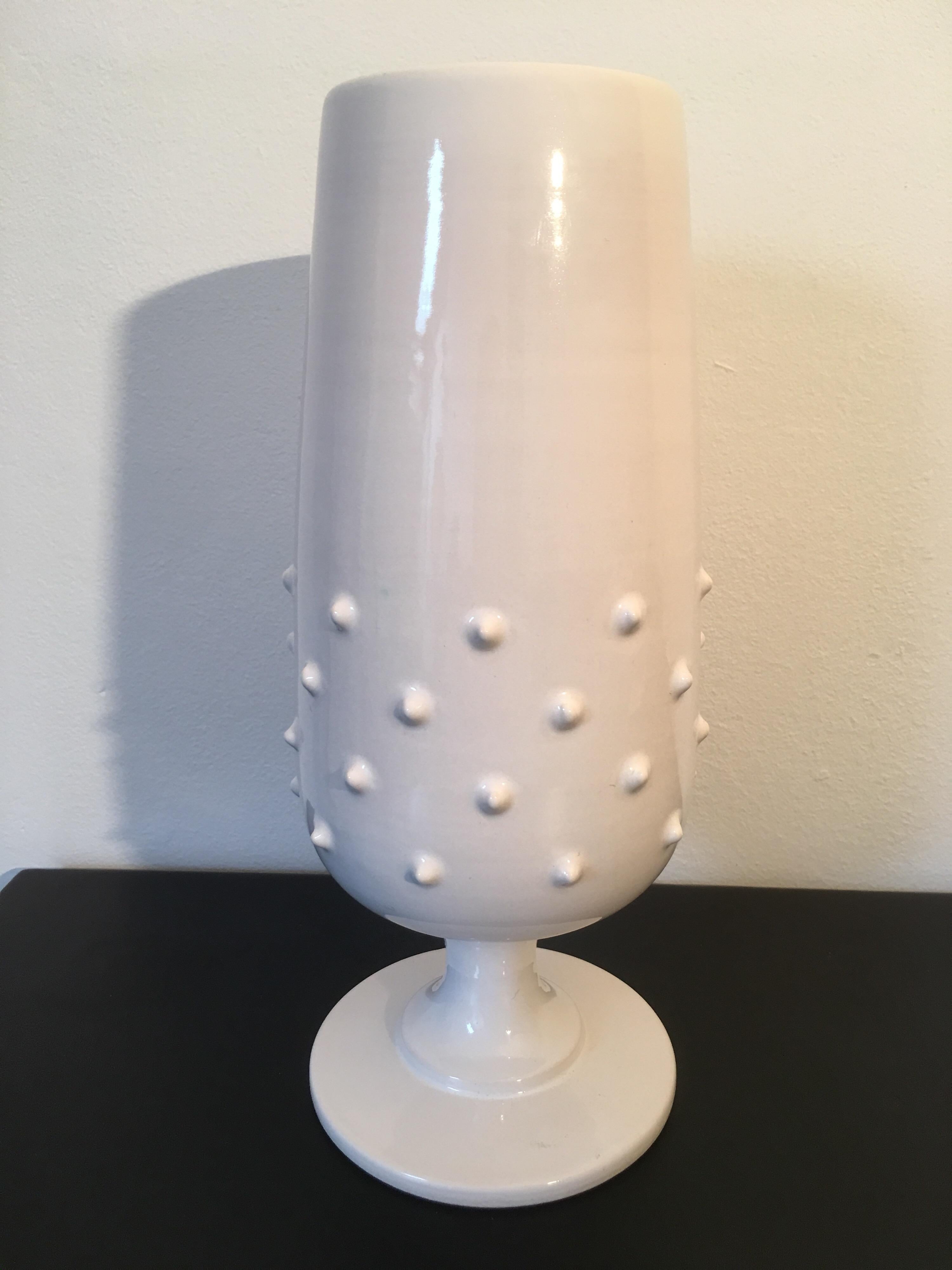 Mid-Century Modern Pol Chambost Signed Large White enamelled Ceramic Vase, French, 1950s For Sale