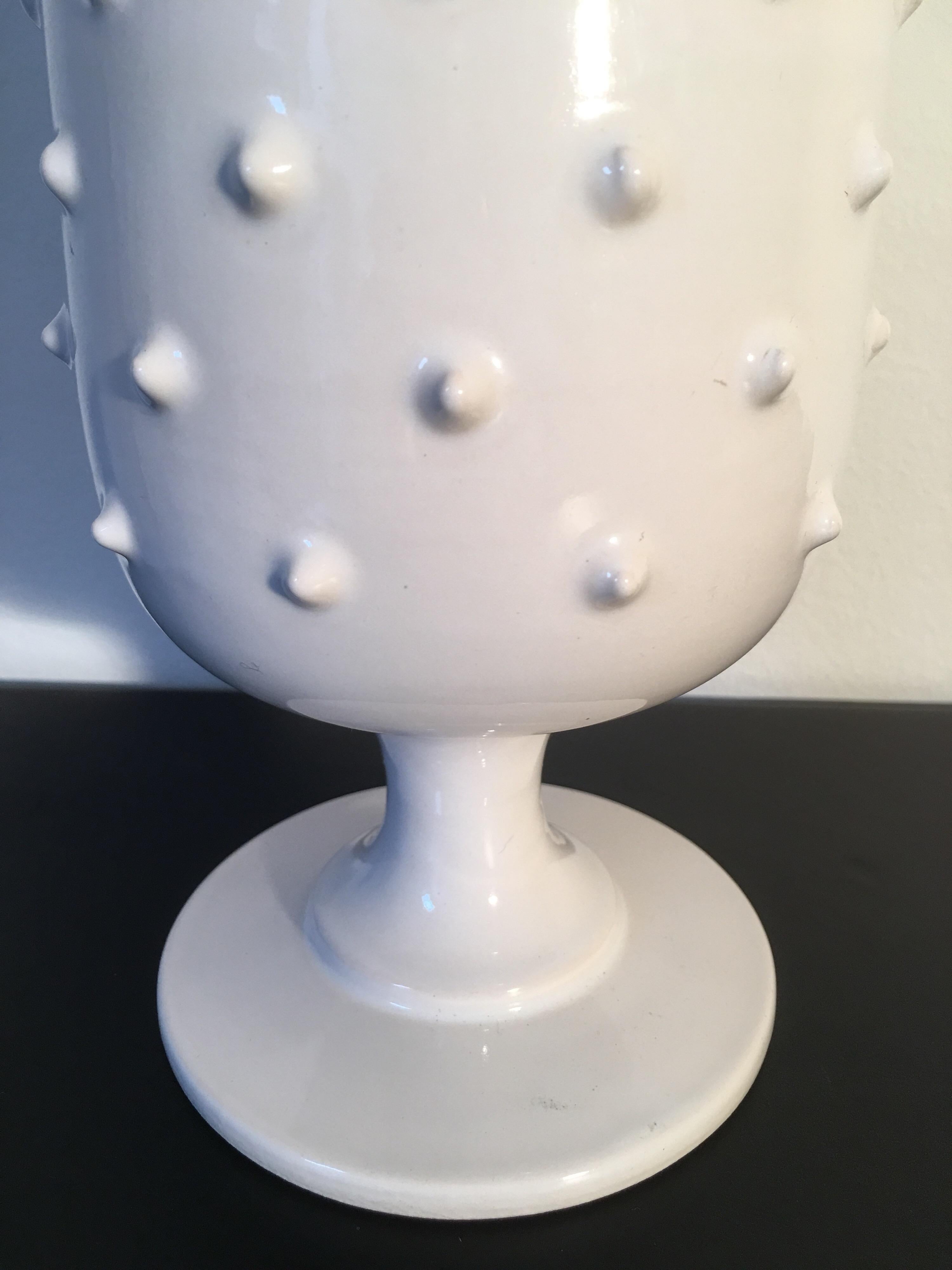Pol Chambost Signed Large White enamelled Ceramic Vase, French, 1950s In Good Condition For Sale In Aix En Provence, FR