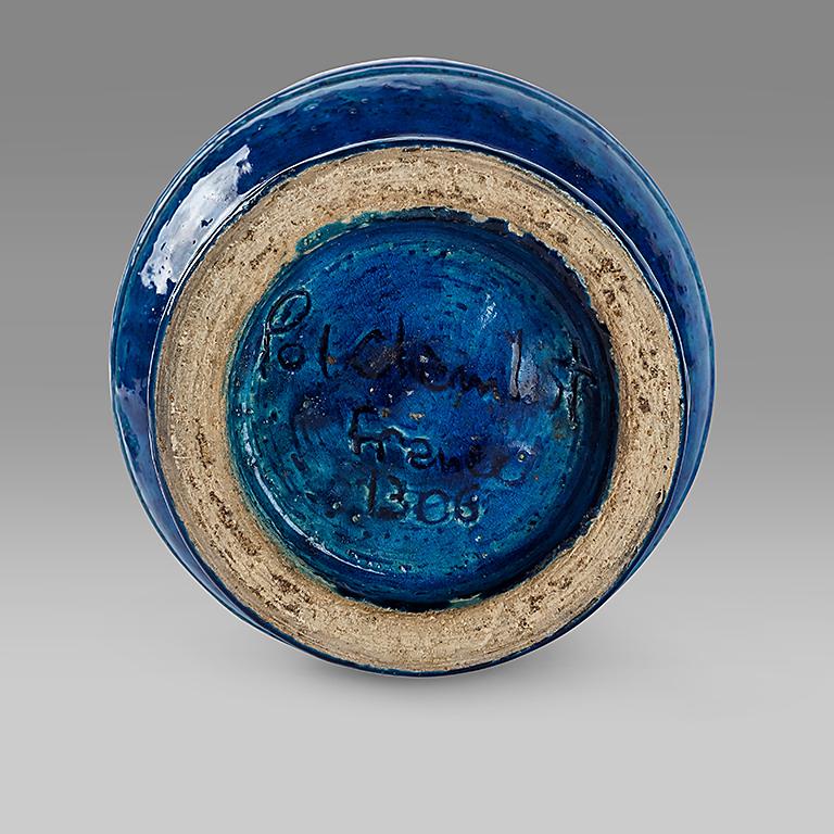 Mid-Century Modern Pol Chambost - Modèle 1306 en céramique bleue signé en vente