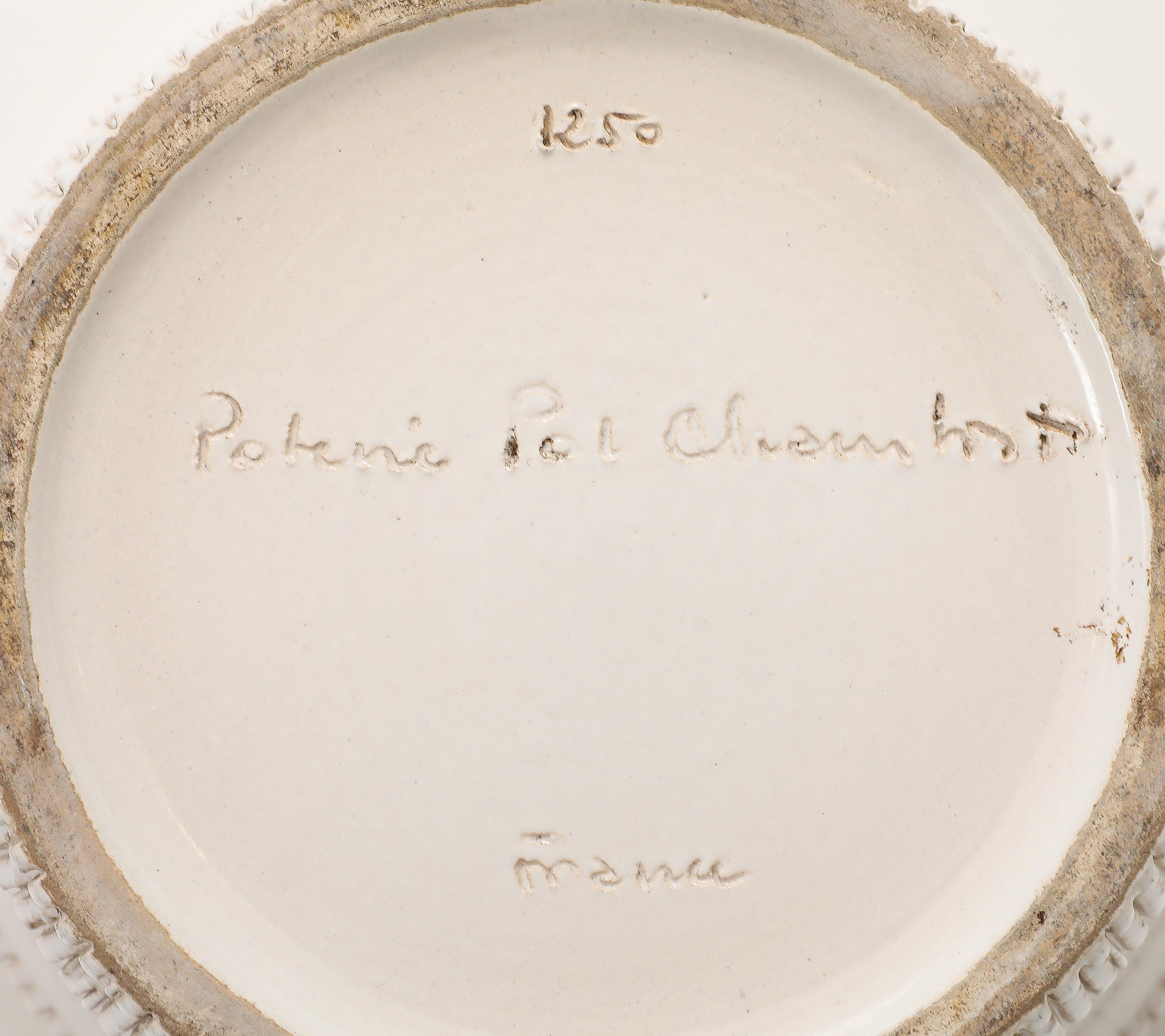 Weißes Pflanzgefäß auf einem Fuß von Pol Chambost, Frankreich, ca. 1930er Jahre, signiert, Nr. im Angebot 5
