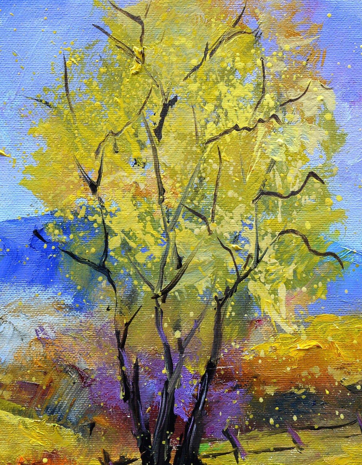 A yellow tree Impressionism Landscape - BELGIAN SCHOOL AUC - Painting by Pol Ledent