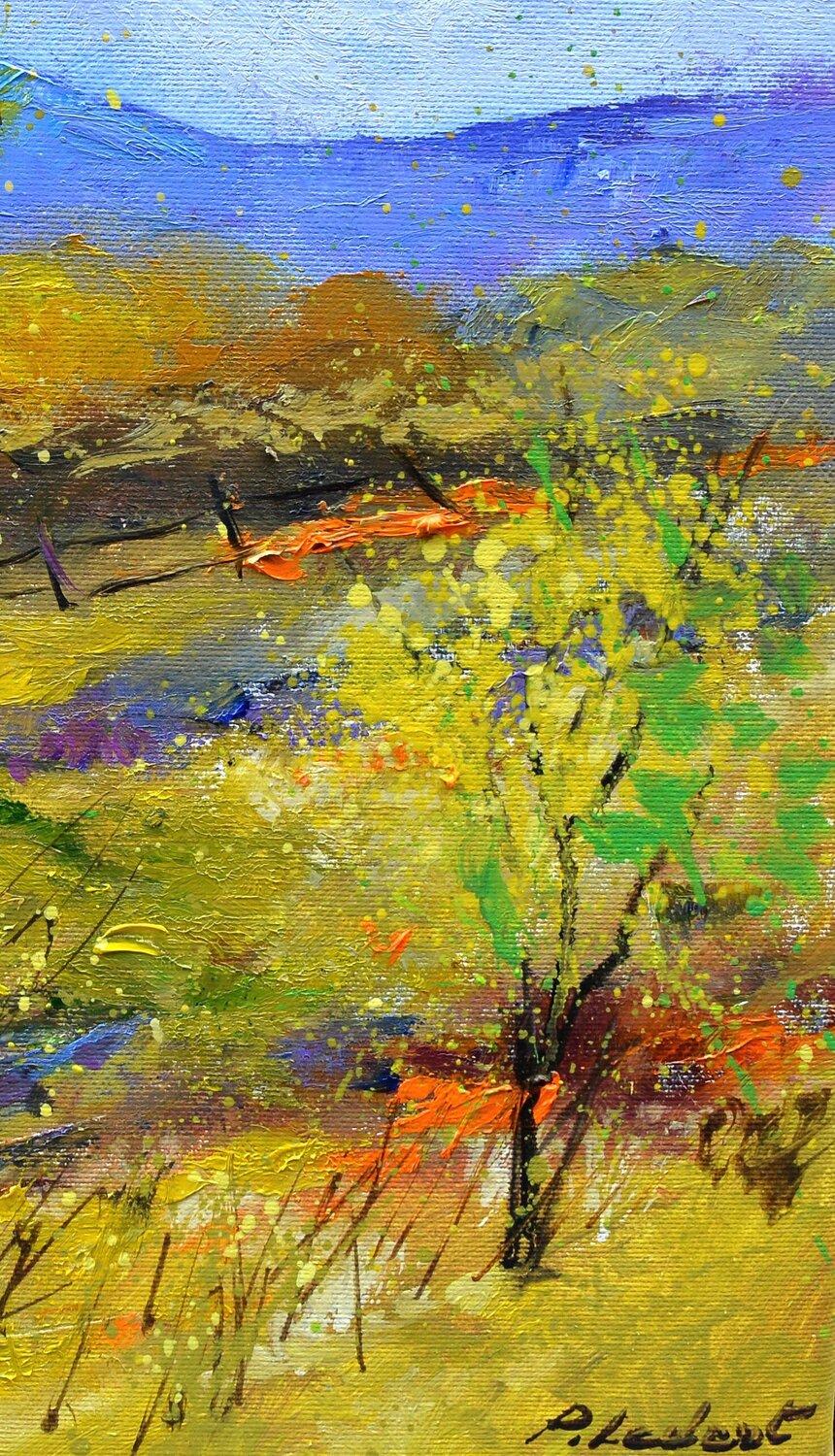 A yellow tree Impressionism Landscape - BELGIAN SCHOOL AUC - Impressionist Painting by Pol Ledent