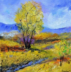 A yellow tree Impressionism Landscape - BELGIAN SCHOOL AUC