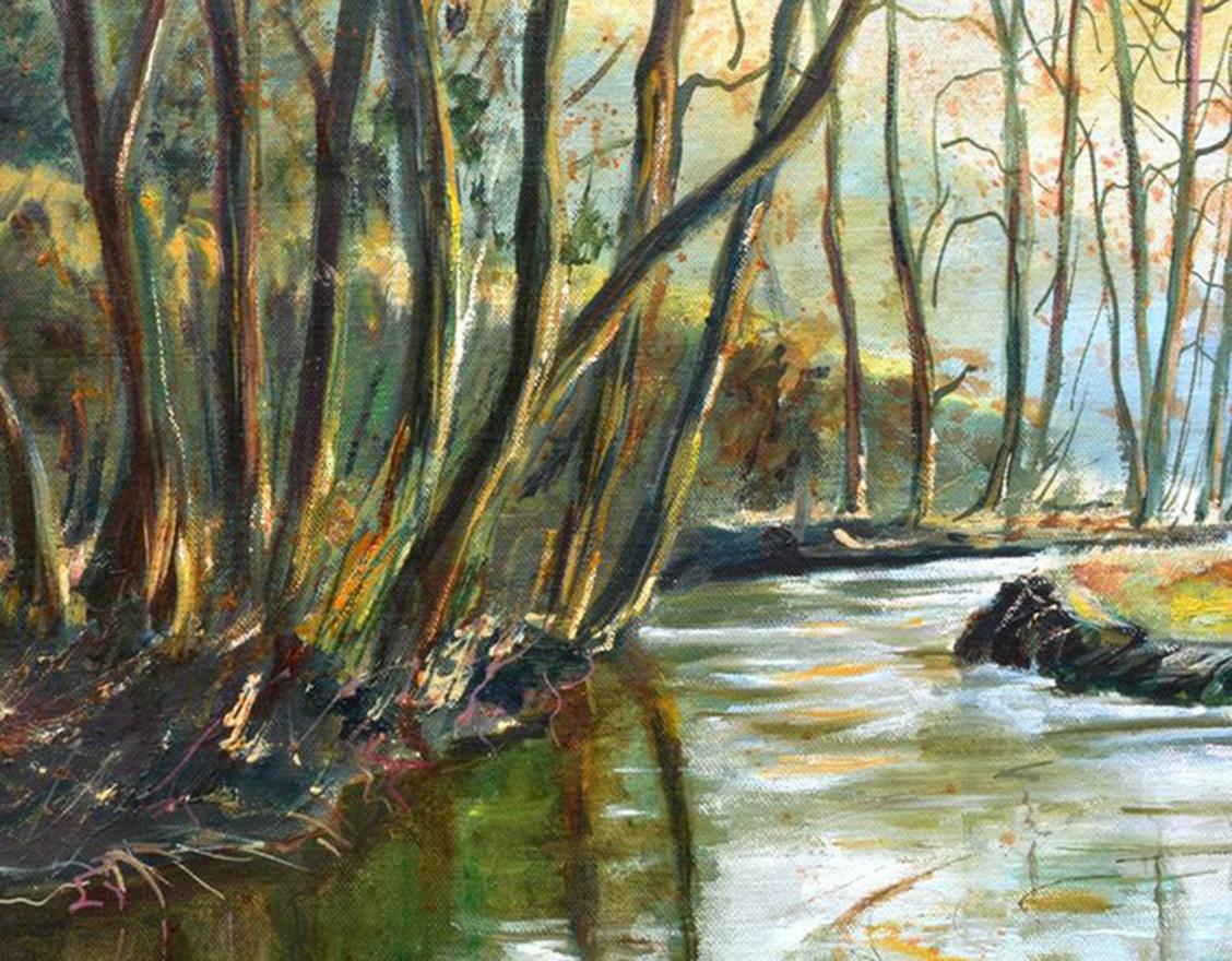 Il mio piccolo paesaggio fluviale - Impressionismo - SCUOLA BELGA AUC - Abstract Painting Grigio di Pol Ledent