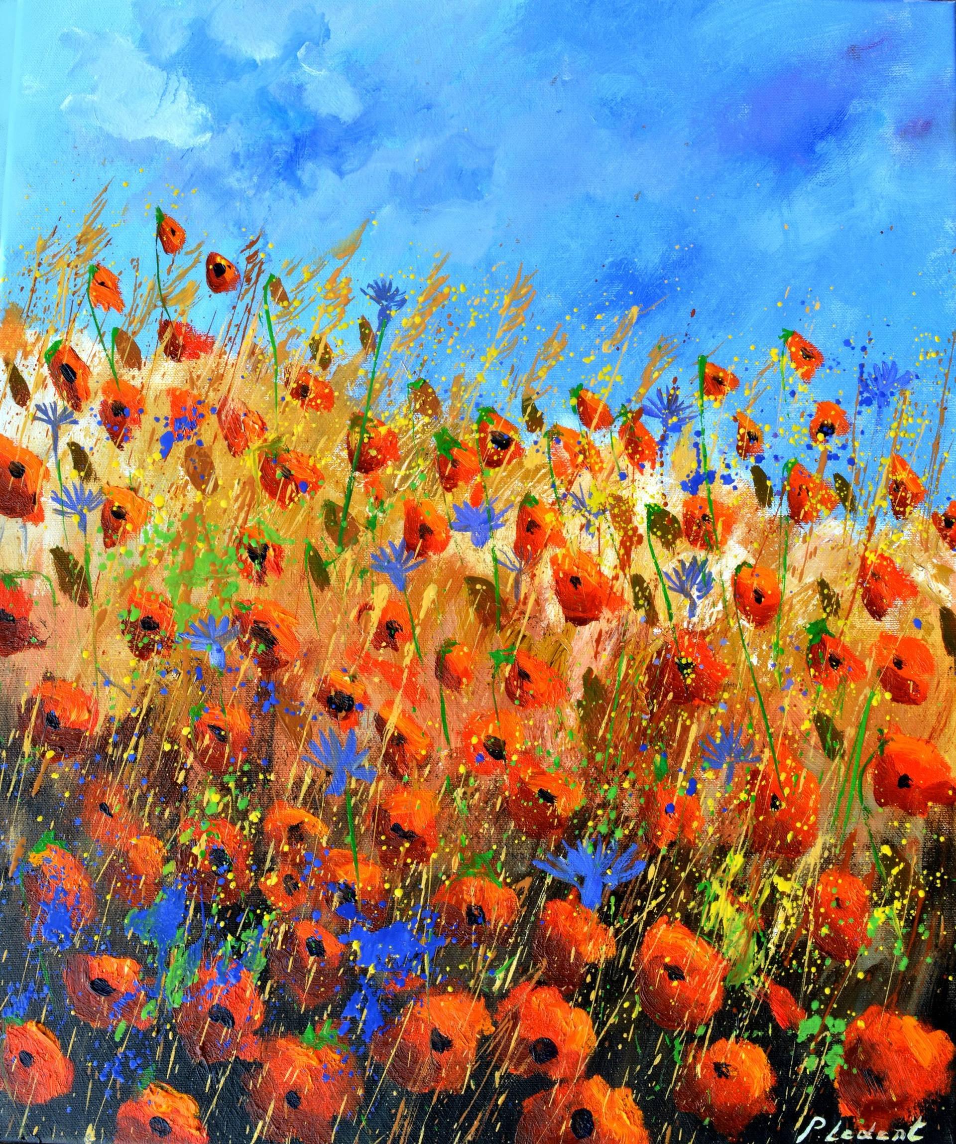 Abstract Painting di Pol Ledent - Papaveri rossi per sempre Impressionismo - SCUOLA BELGA AUC