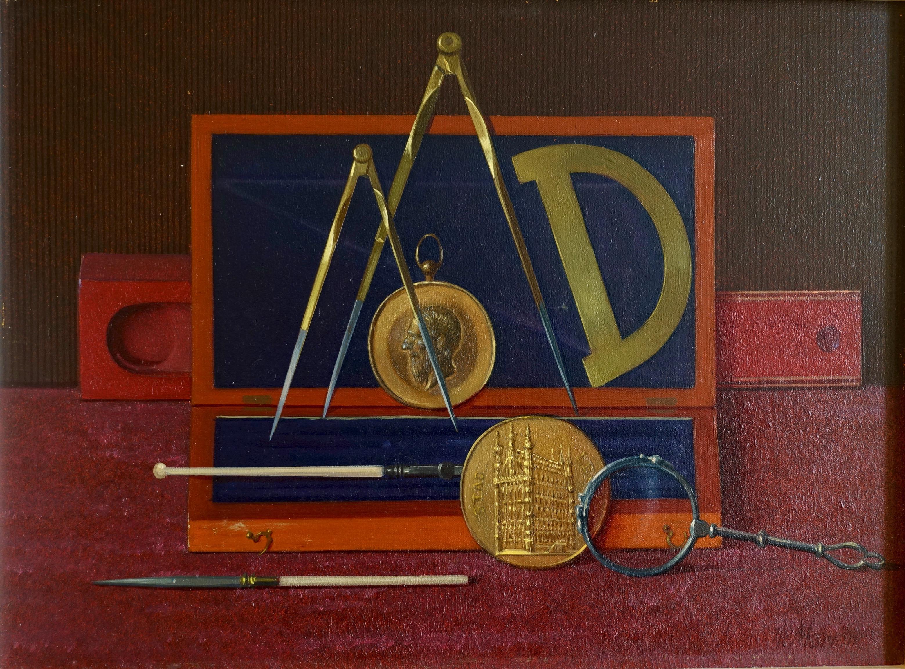 Painted Pol Mariën (1932) - Les attributs du graveur  For Sale