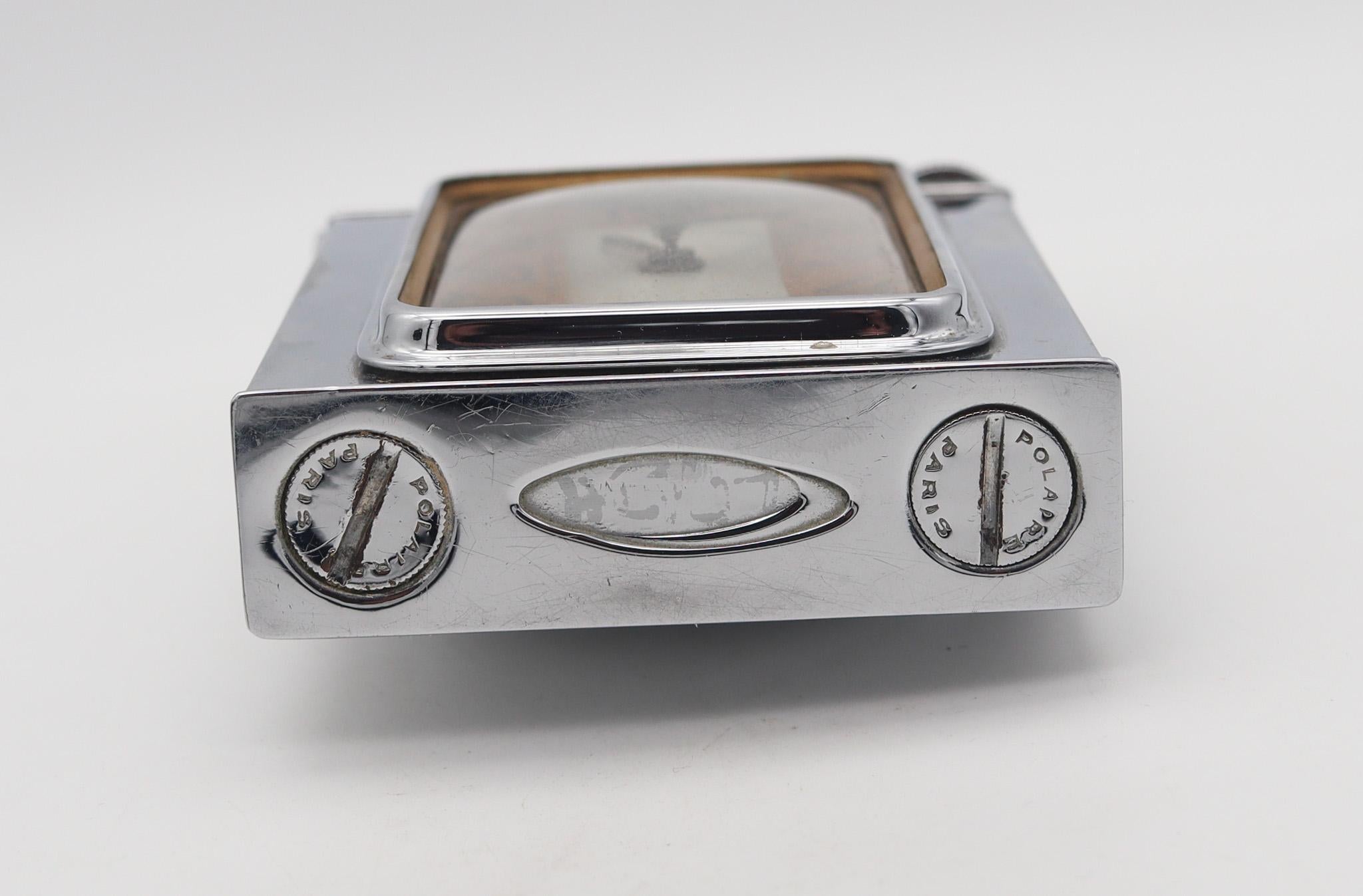 Mid-20th Century Polaire Paris 1938 Art Deco Table Desk Petrol Lighter-Clock In Chromed Steel For Sale