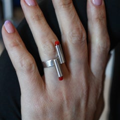 POLAND STUDIO 1970 Geometric Modernist Ring In .925 Sterling Silver With Corals