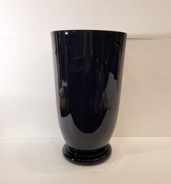 Poland Vintage Black Makora Glass Vase, 70s. label