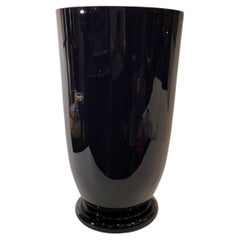 Poland Vintage Black Makora Glass Vase, 70s. label
